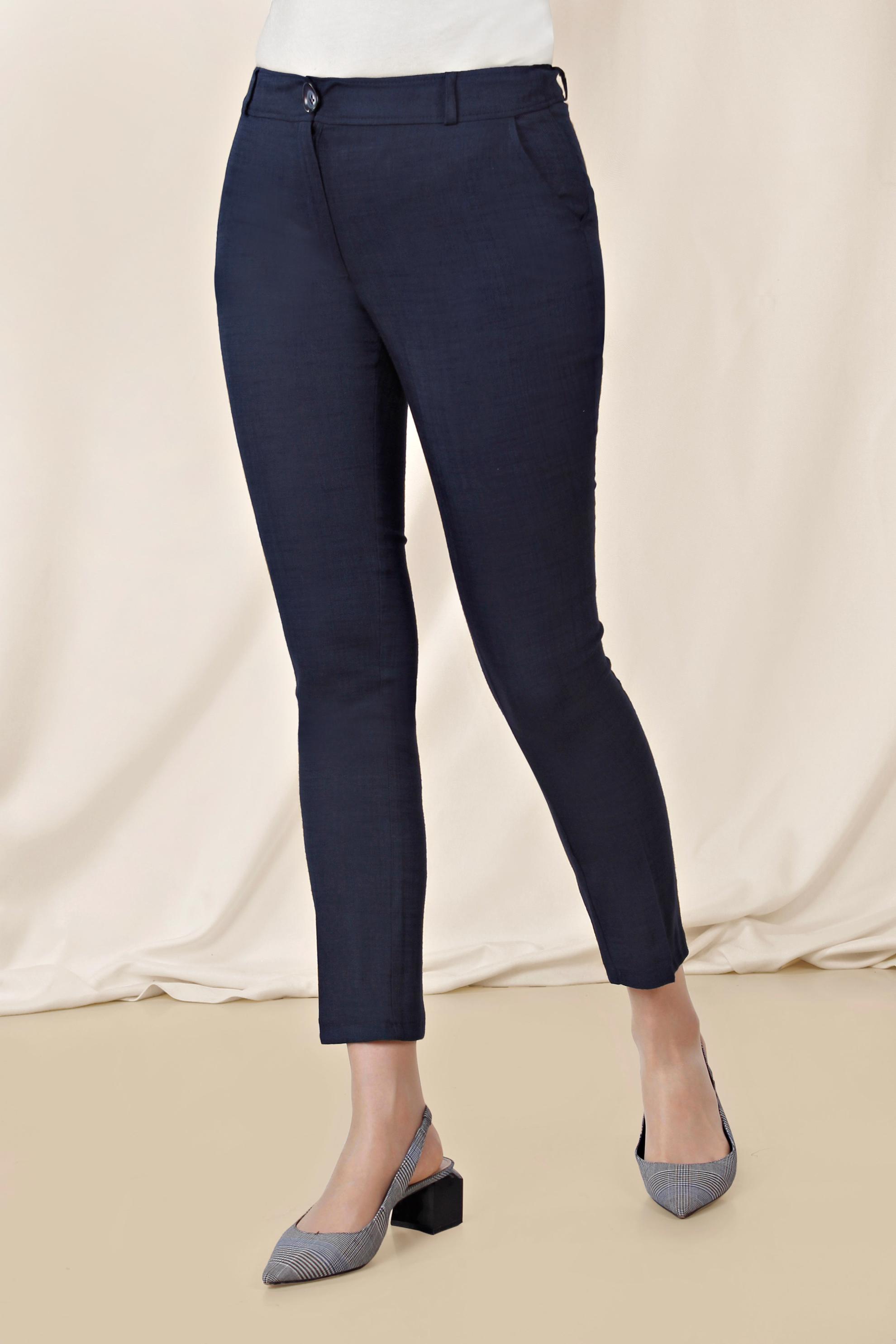 Tesettür giyim LACİVERT ARA BEL KUMAŞ PANTOLON 7546