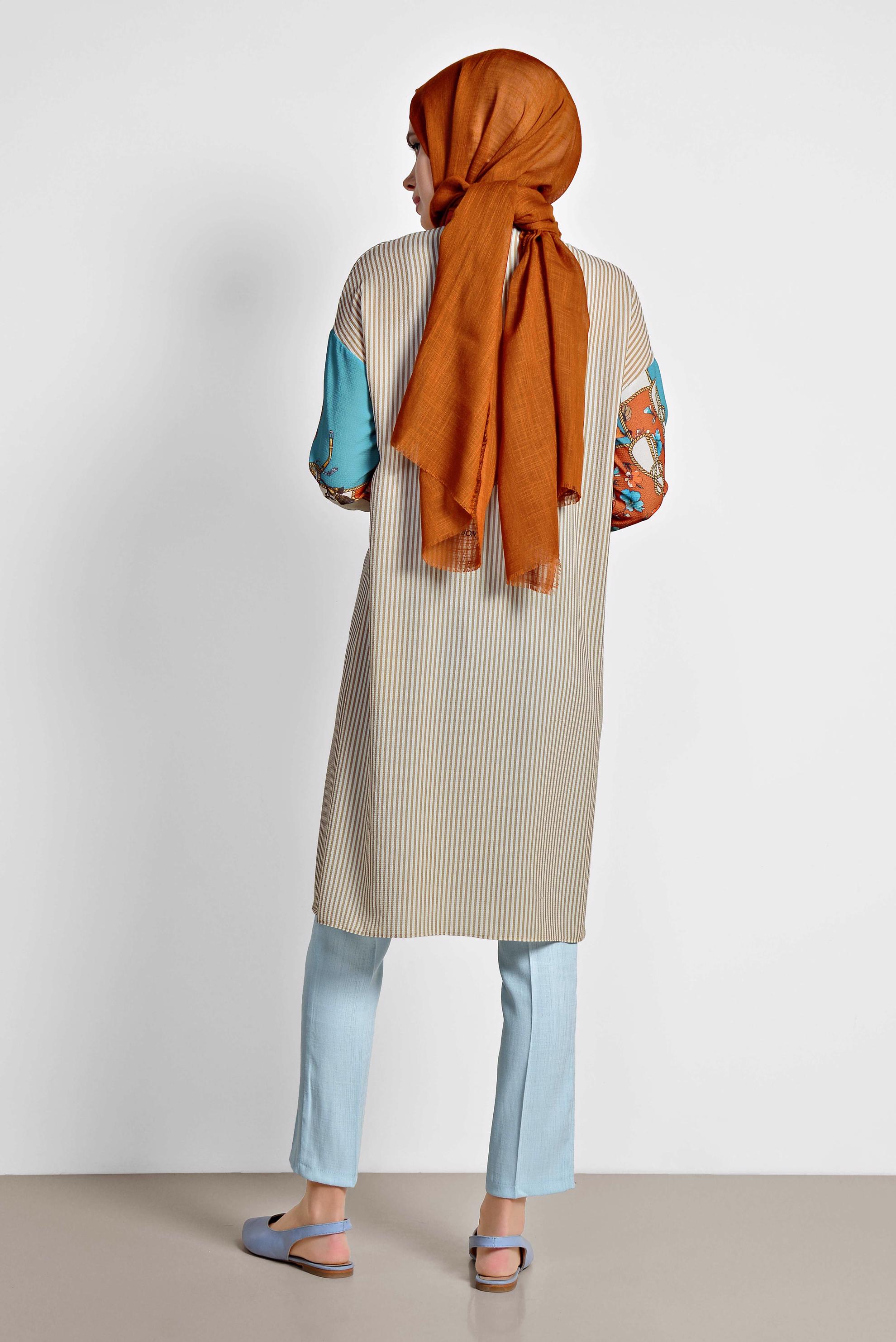 Tesettür giyim MAVİ ARA BEL KUMAŞ PANTOLON 7546