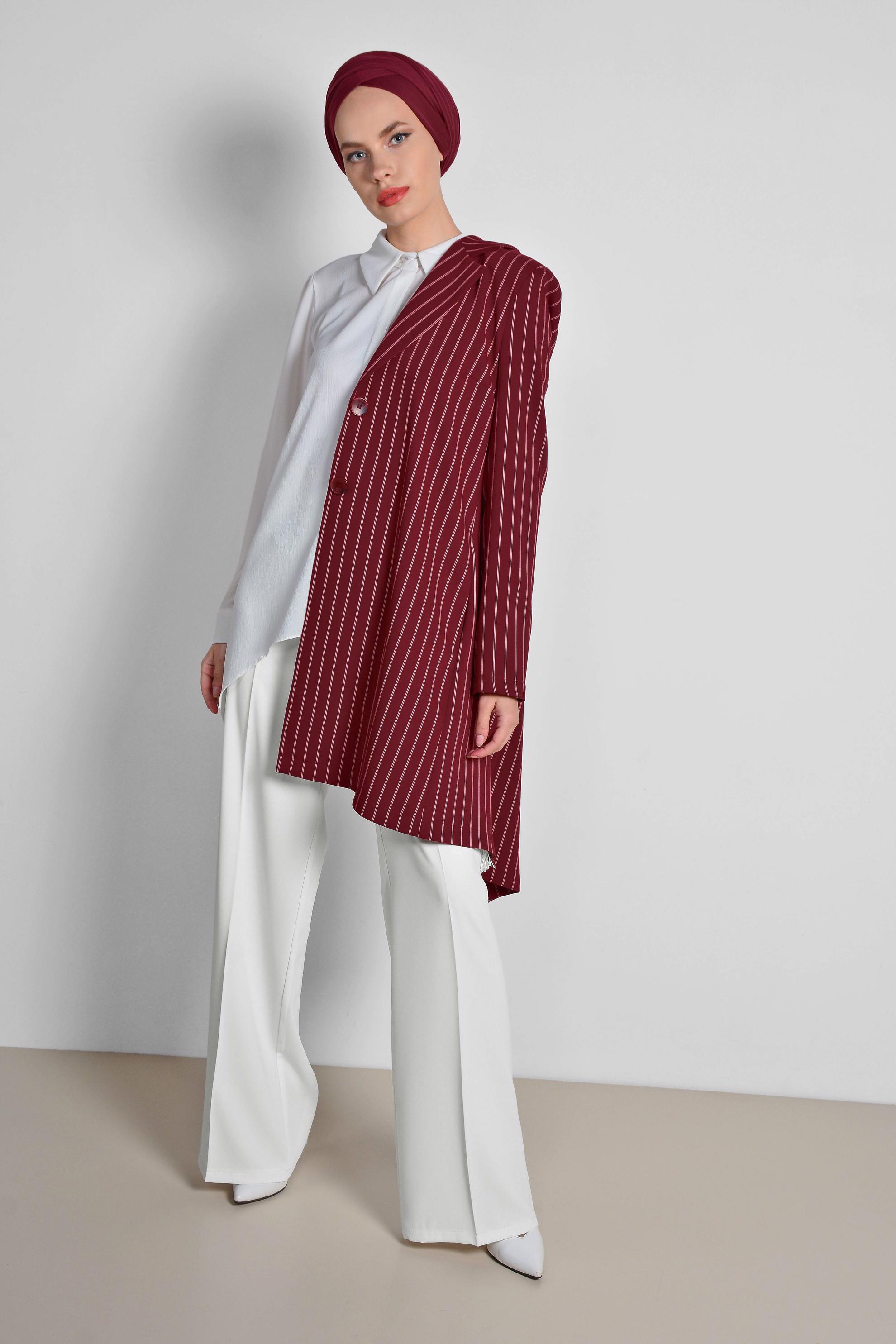 Tesettür giyim BEYAZ ARA BEL BOL PAÇA PANTOLON 7547