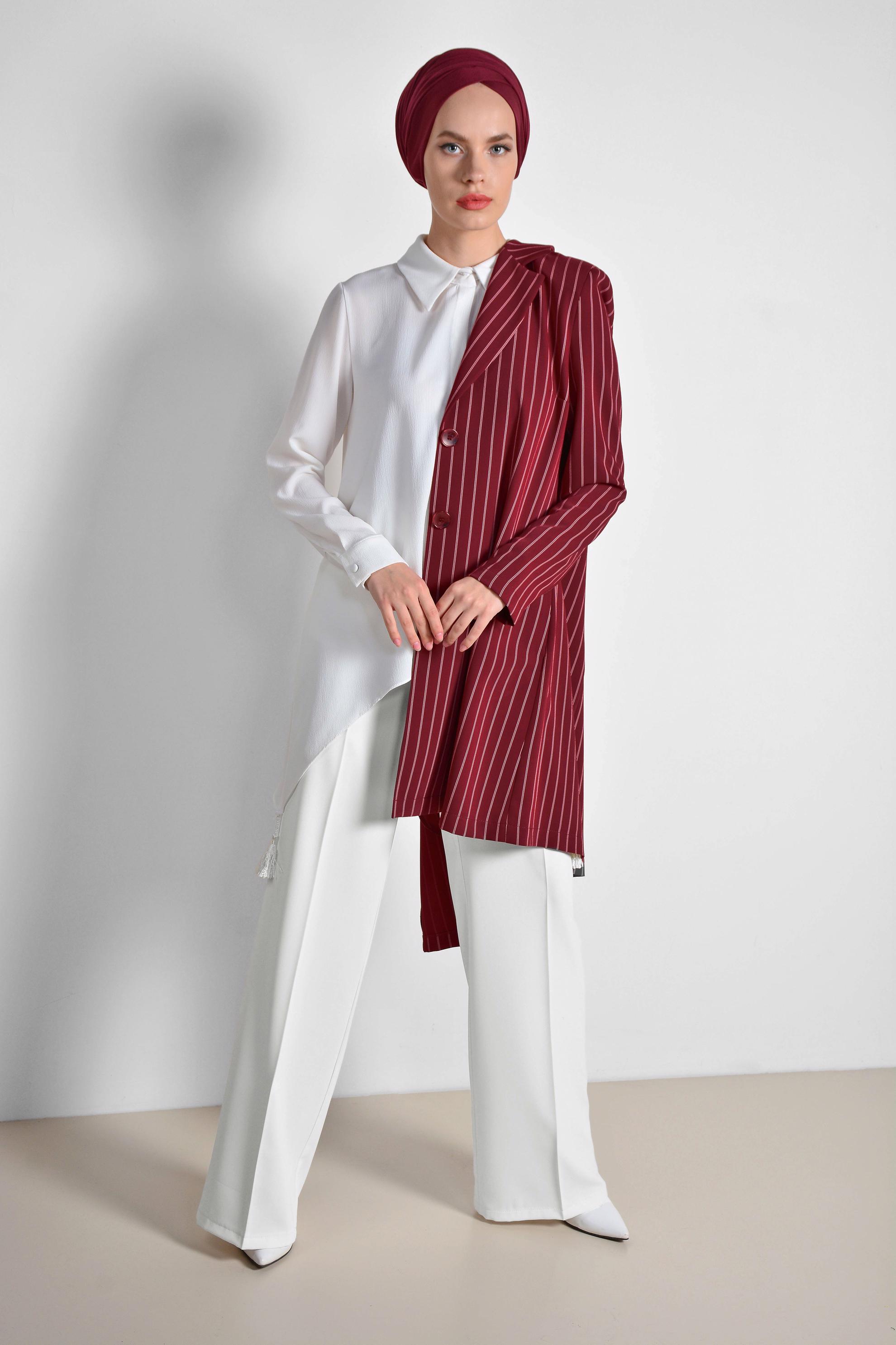 Tesettür giyim BEYAZ ARA BEL BOL PAÇA PANTOLON 7547