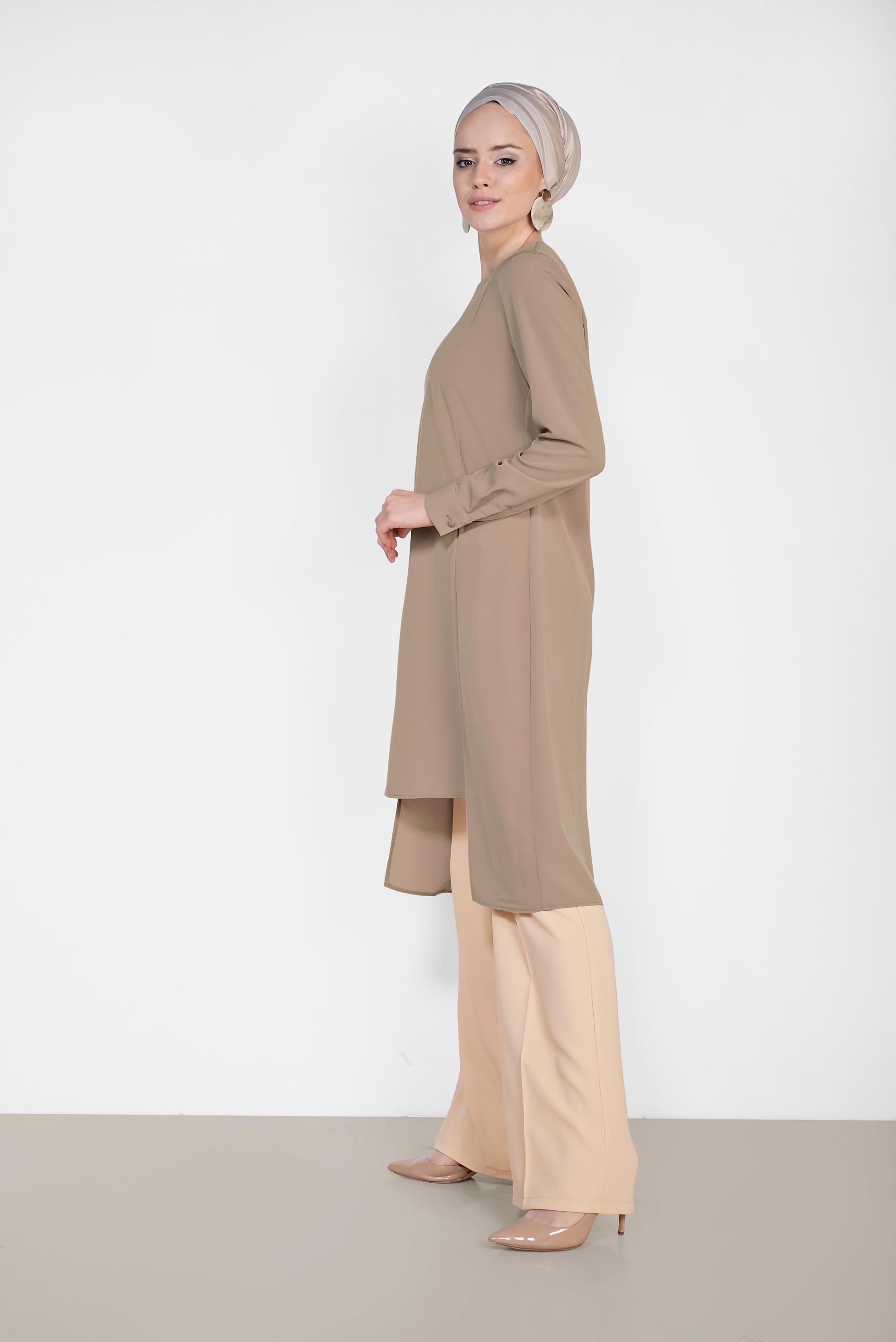 Tesettür giyim BEJ ARA BEL BOL PAÇA PANTOLON 7547
