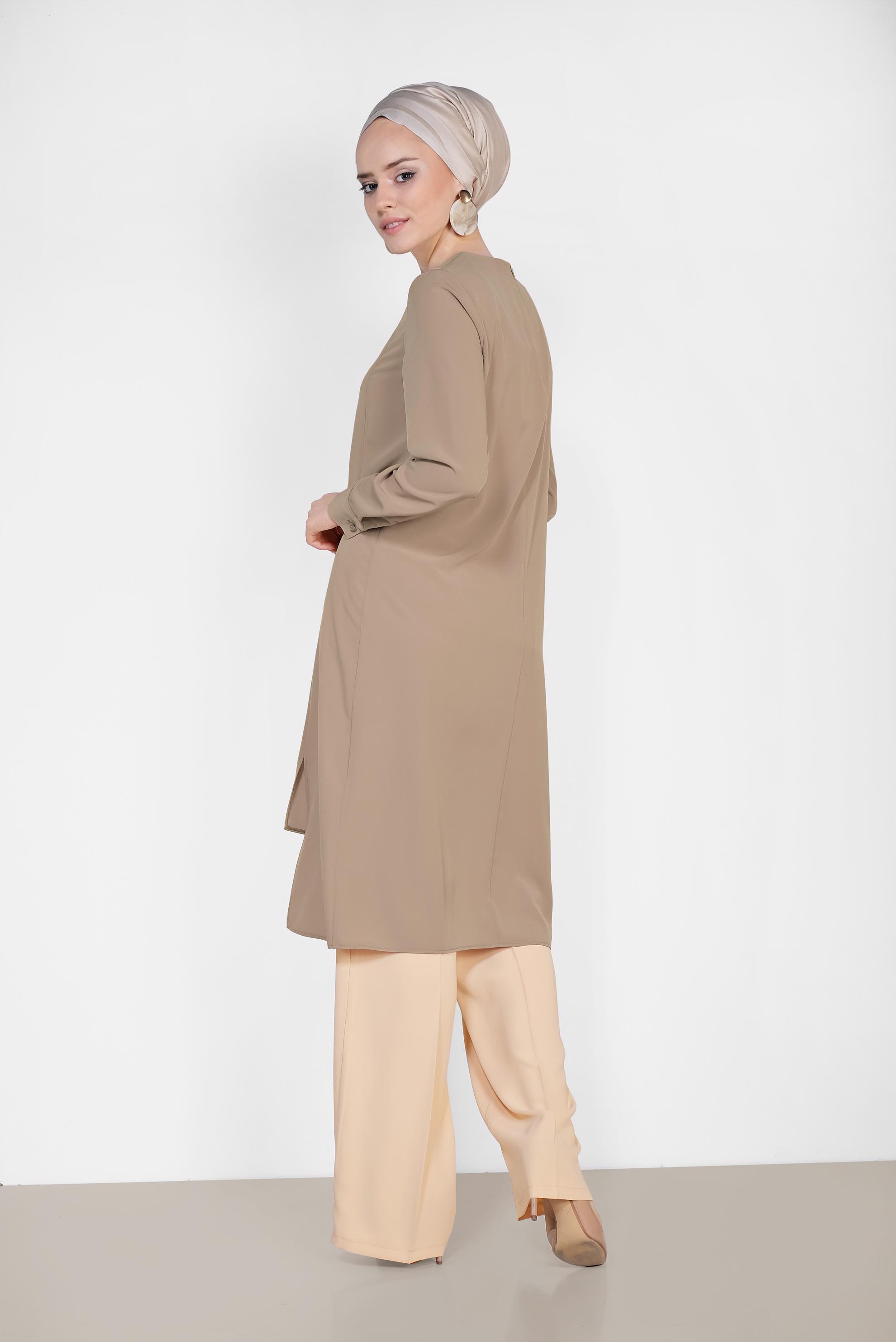 Tesettür giyim BEJ ARA BEL BOL PAÇA PANTOLON 7547