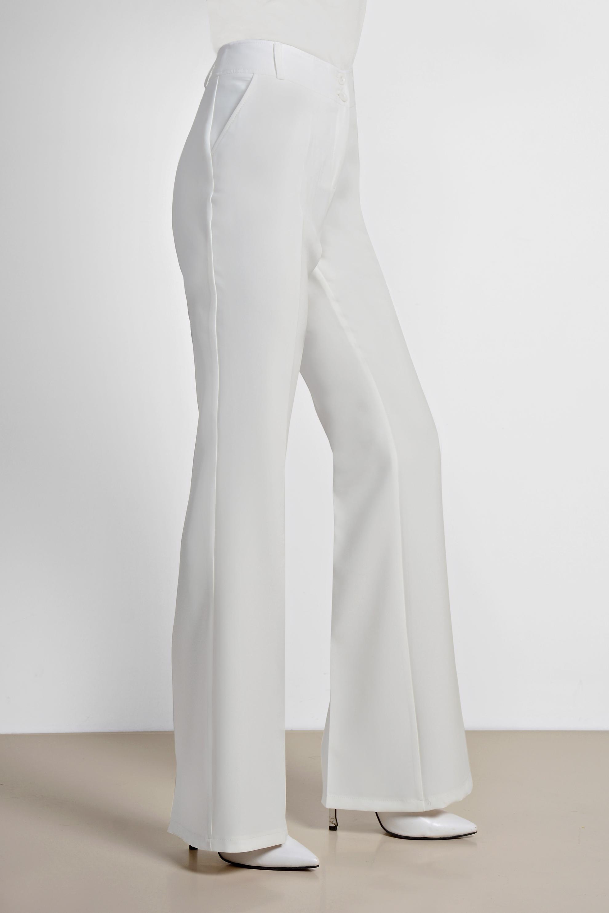 Tesettür giyim EKRU BOL PAÇA KUMAŞ PANTOLON 7548