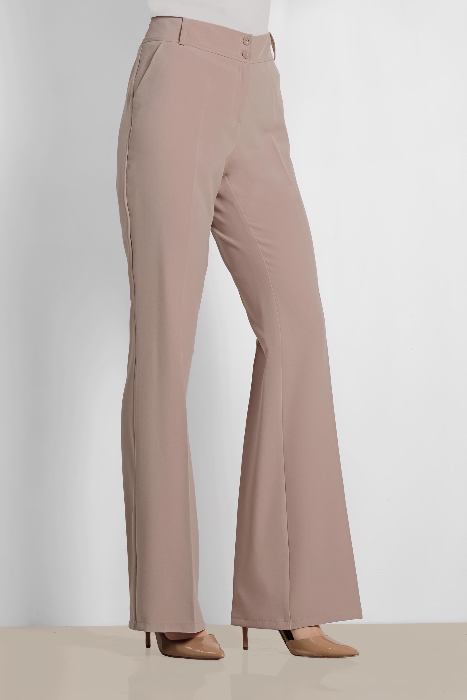 Tesettür giyim BEJ BOL PAÇA KUMAŞ PANTOLON 7548