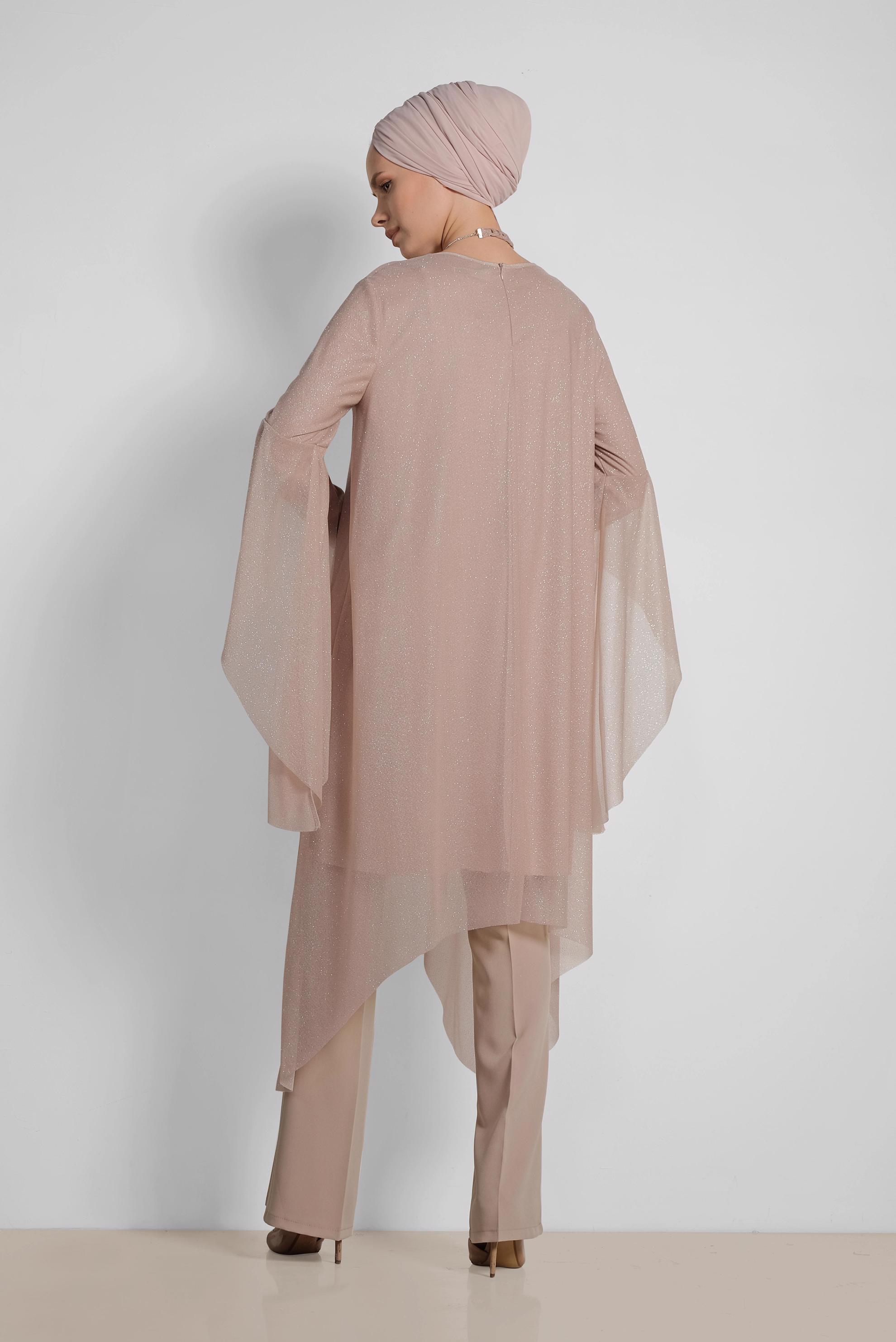 Tesettür giyim BEJ BOL PAÇA KUMAŞ PANTOLON 7548