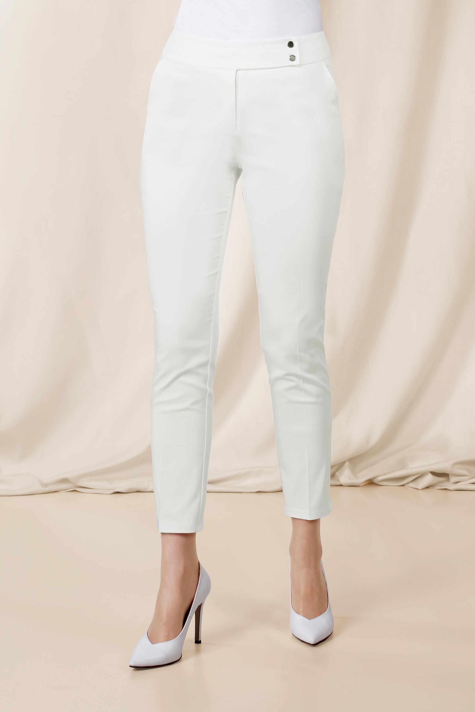 Tesettür giyim BEYAZ ARA BEL PAMUKLU KUMAŞ PANTOLON 7552