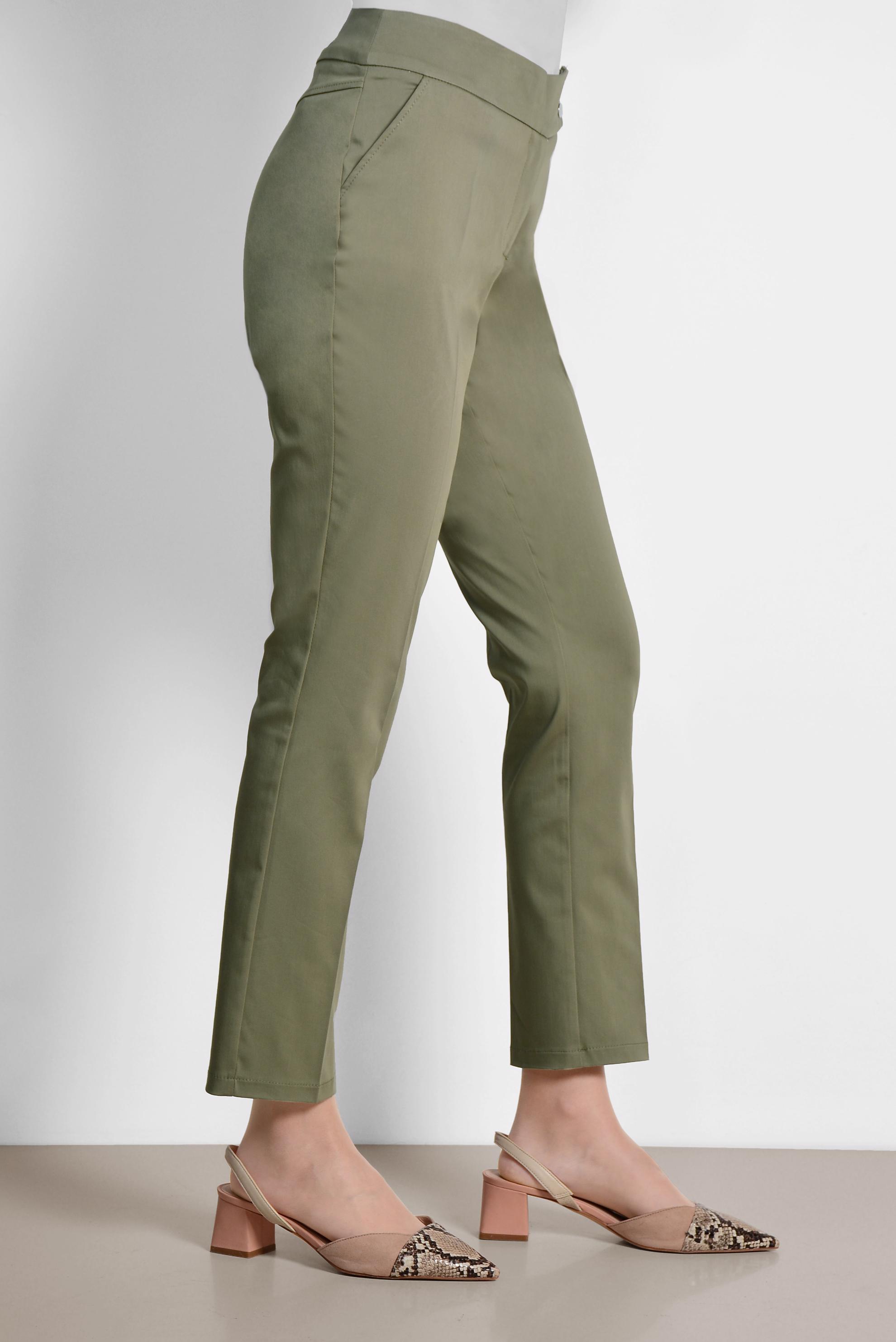 Tesettür giyim HAKİ ARA BEL PAMUKLU KUMAŞ PANTOLON 7552