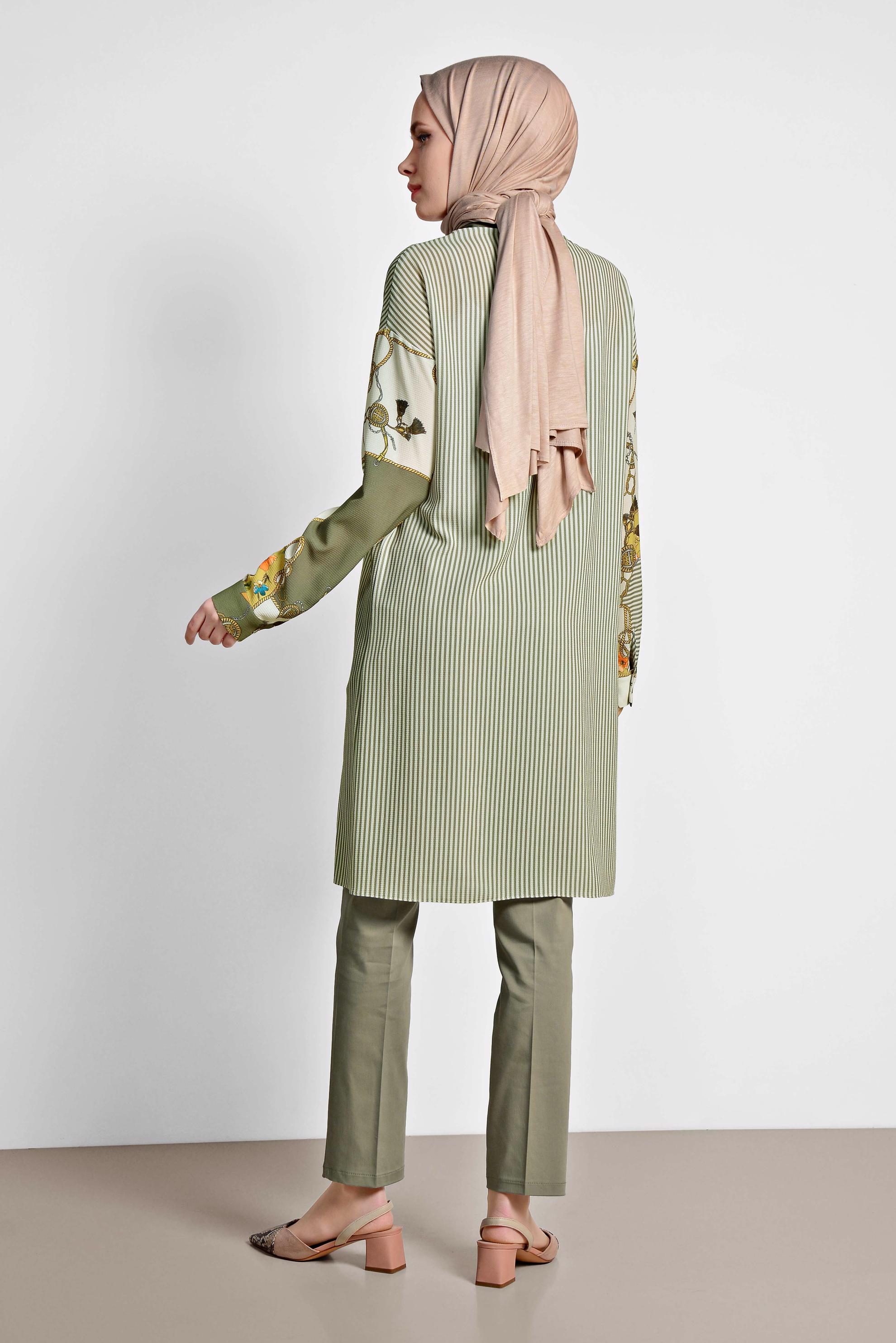 Tesettür giyim HAKİ ARA BEL PAMUKLU KUMAŞ PANTOLON 7552