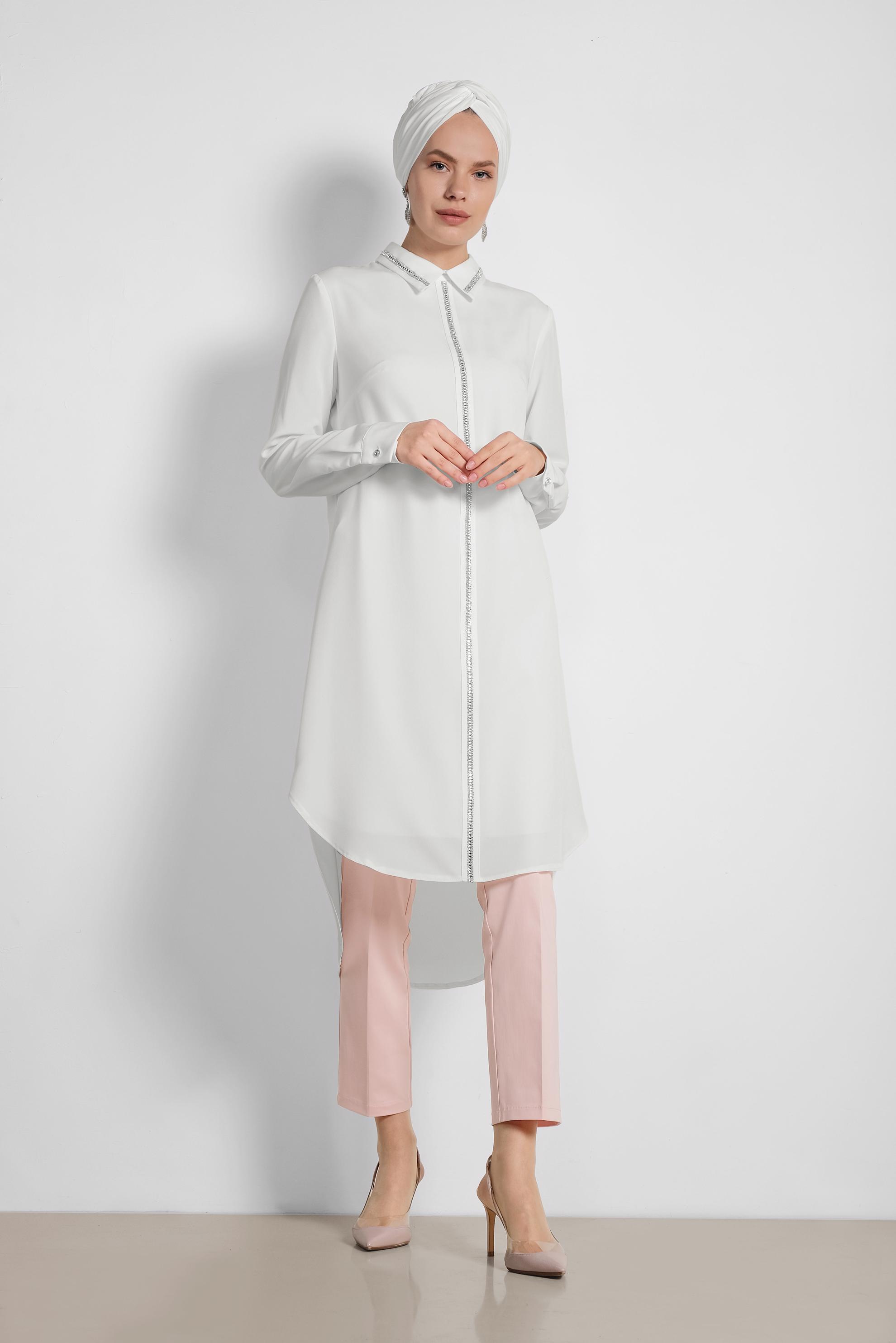 Tesettür giyim PUDRA ARA BEL PAMUKLU KUMAŞ PANTOLON 7552