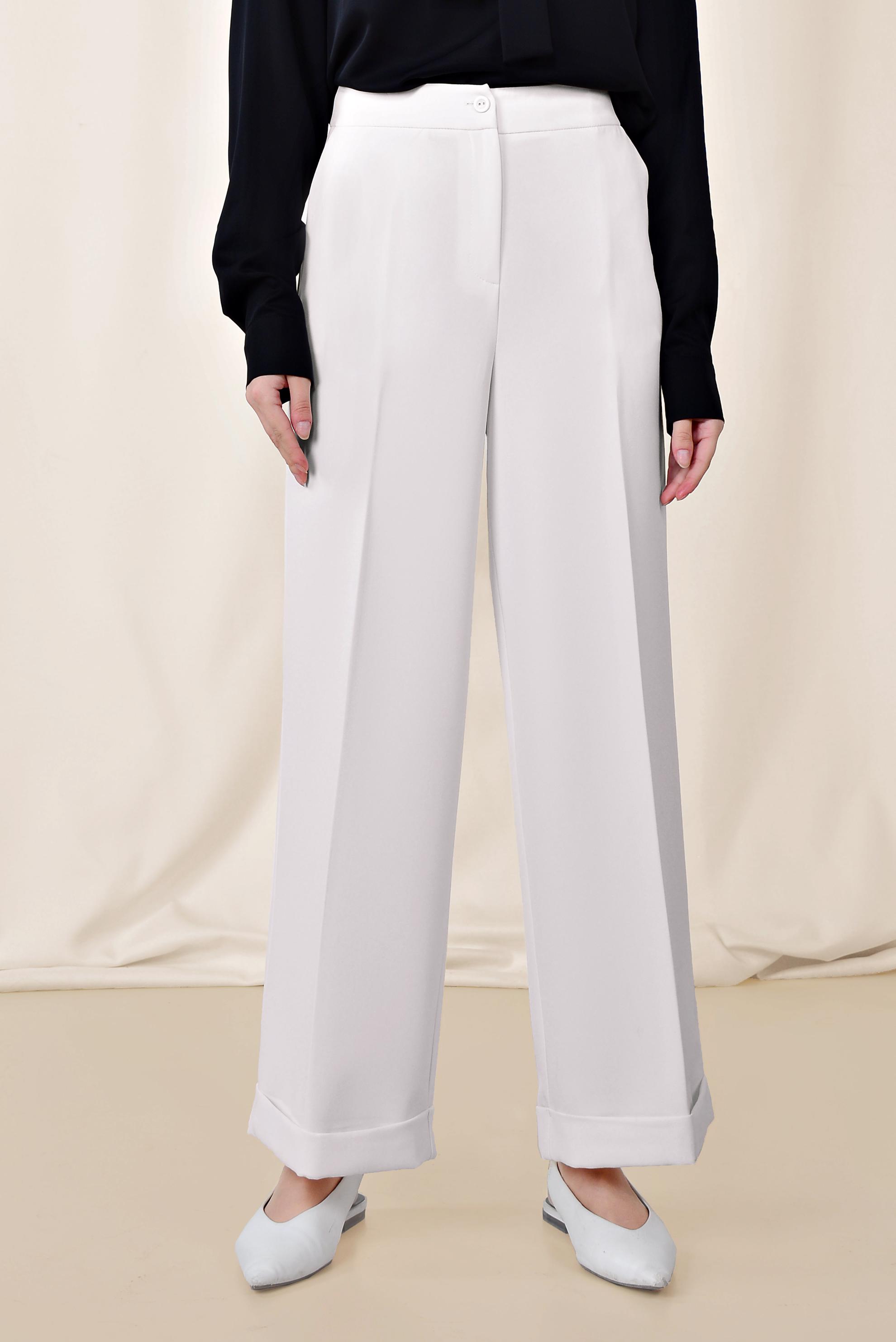 Tesettür giyim BEYAZ YÜKSEK BEL KUMAŞ PANTOLON 7553