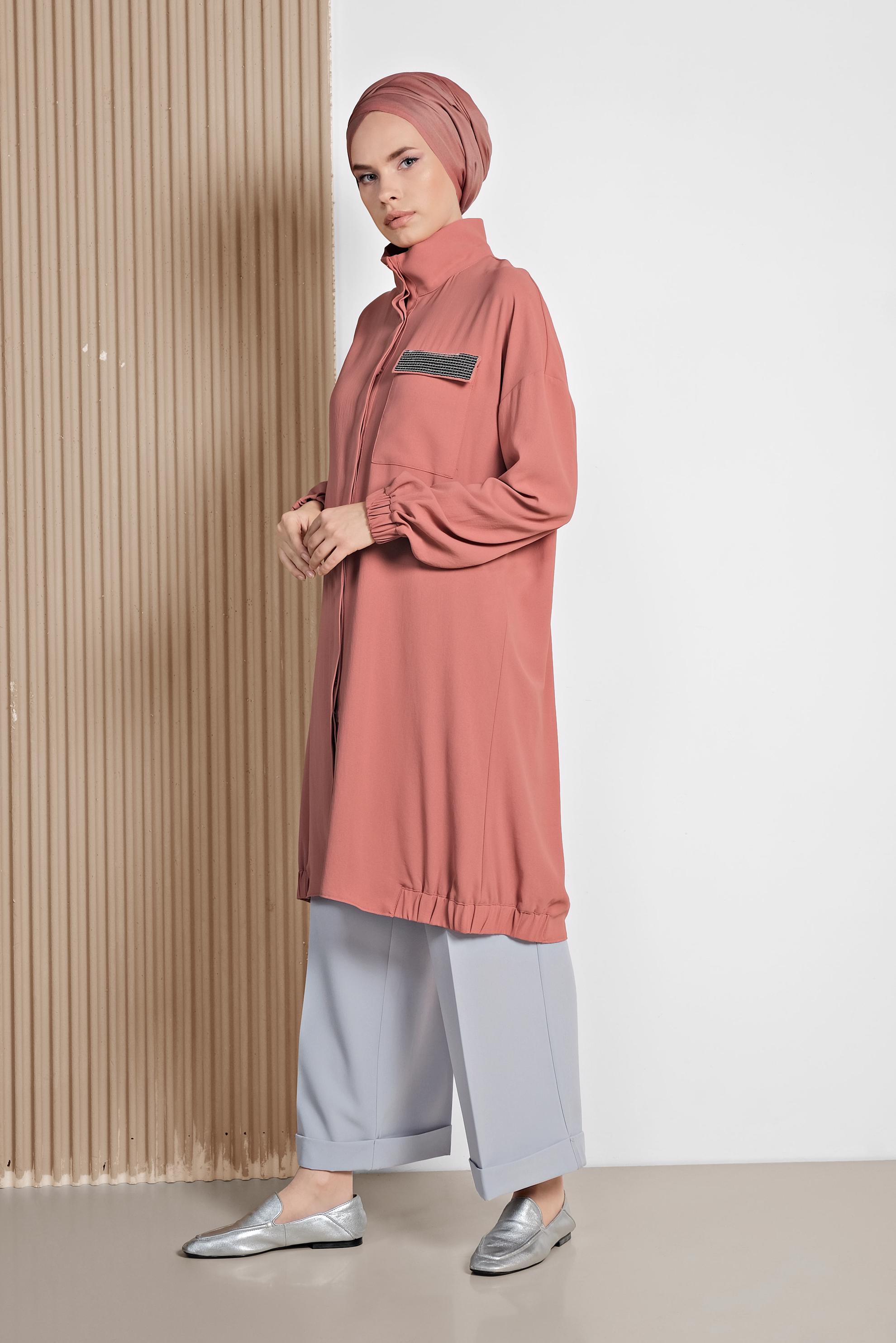 Tesettür giyim GRİ YÜKSEK BEL KUMAŞ PANTOLON 7553