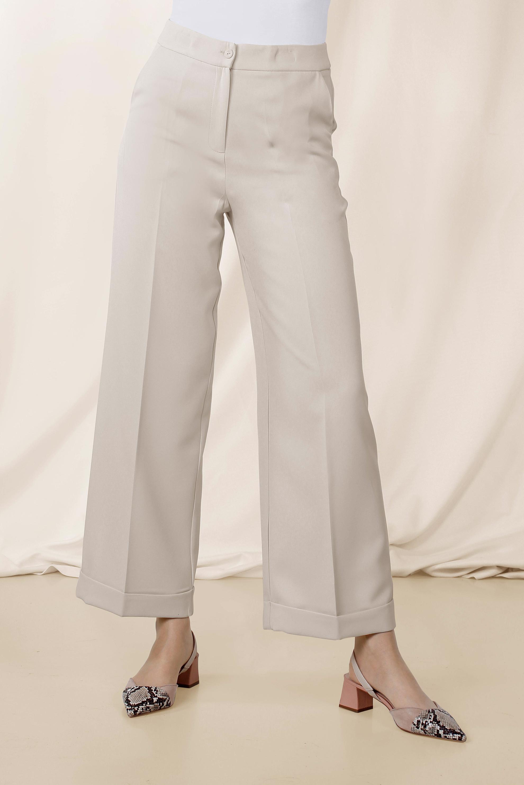 Tesettür giyim BEJ YÜKSEK BEL KUMAŞ PANTOLON 7553