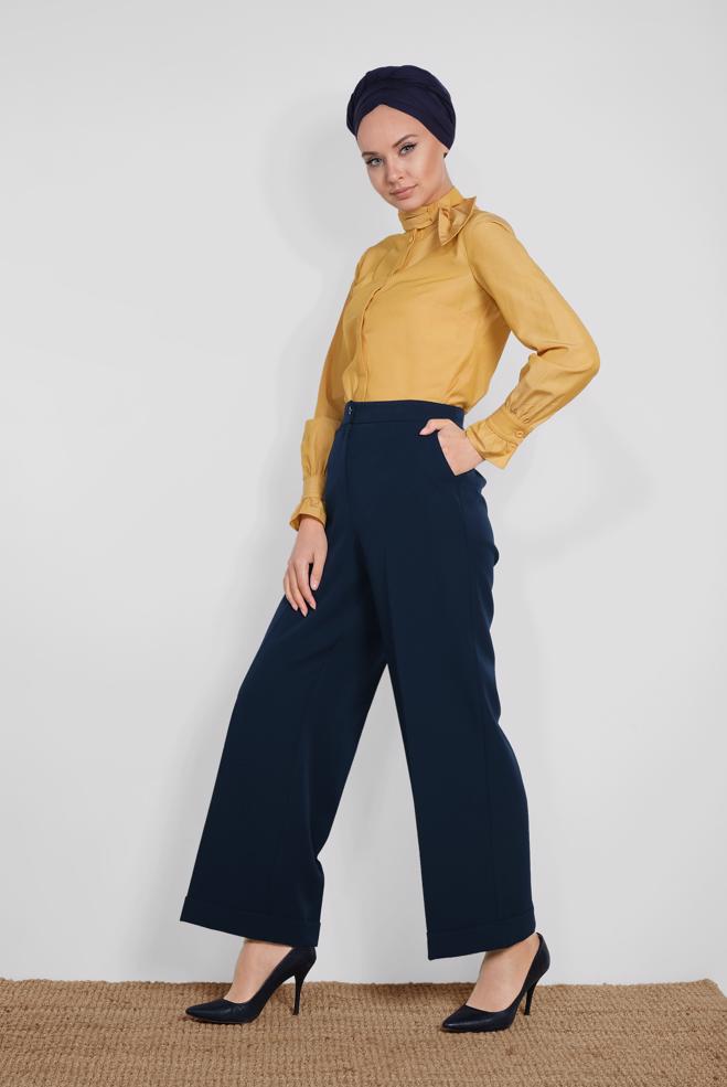 Tesettür giyim  YÜKSEK BEL KUMAŞ PANTOLON 7553 - ALVİNA