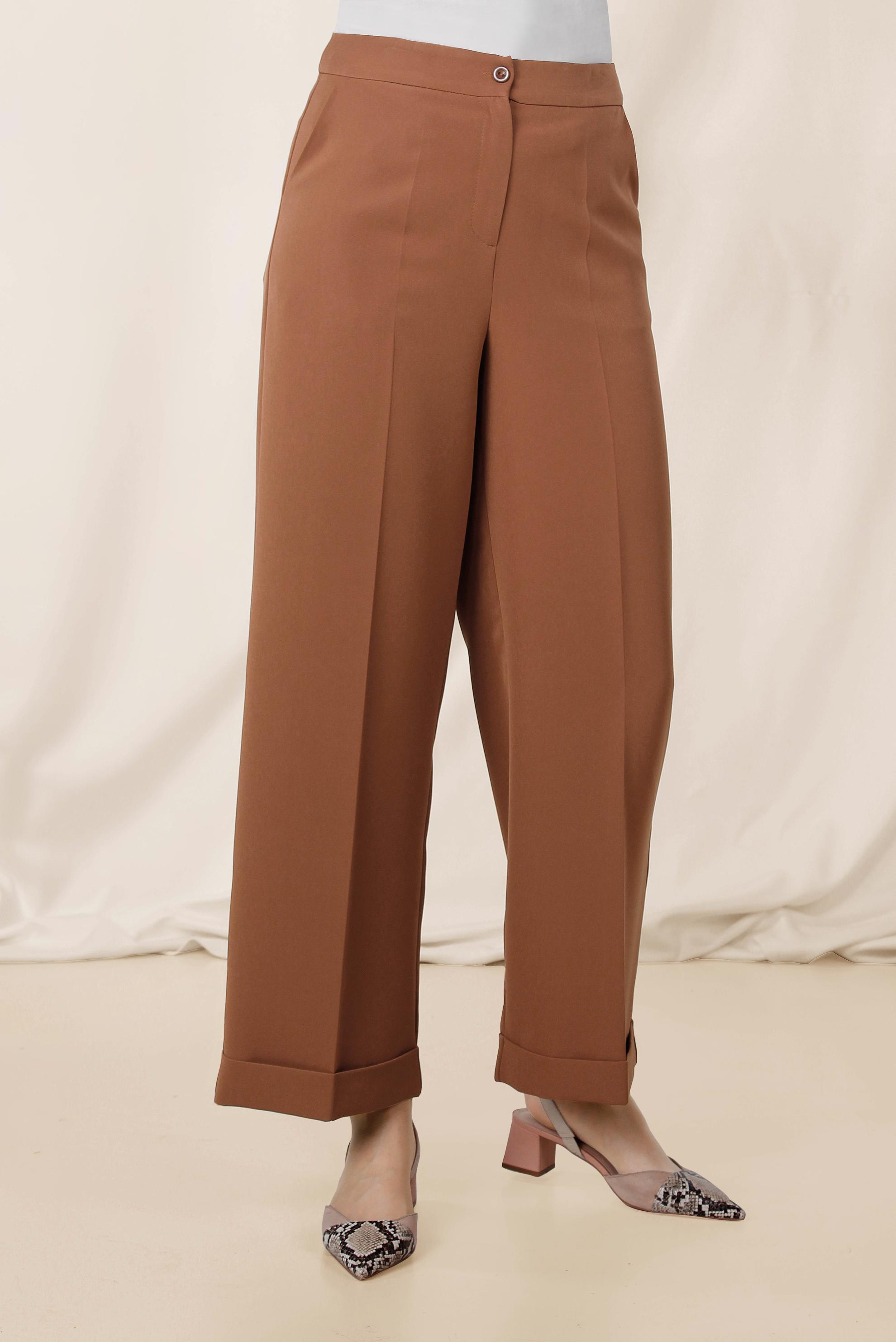 Tesettür giyim TABA YÜKSEK BEL KUMAŞ PANTOLON 7553