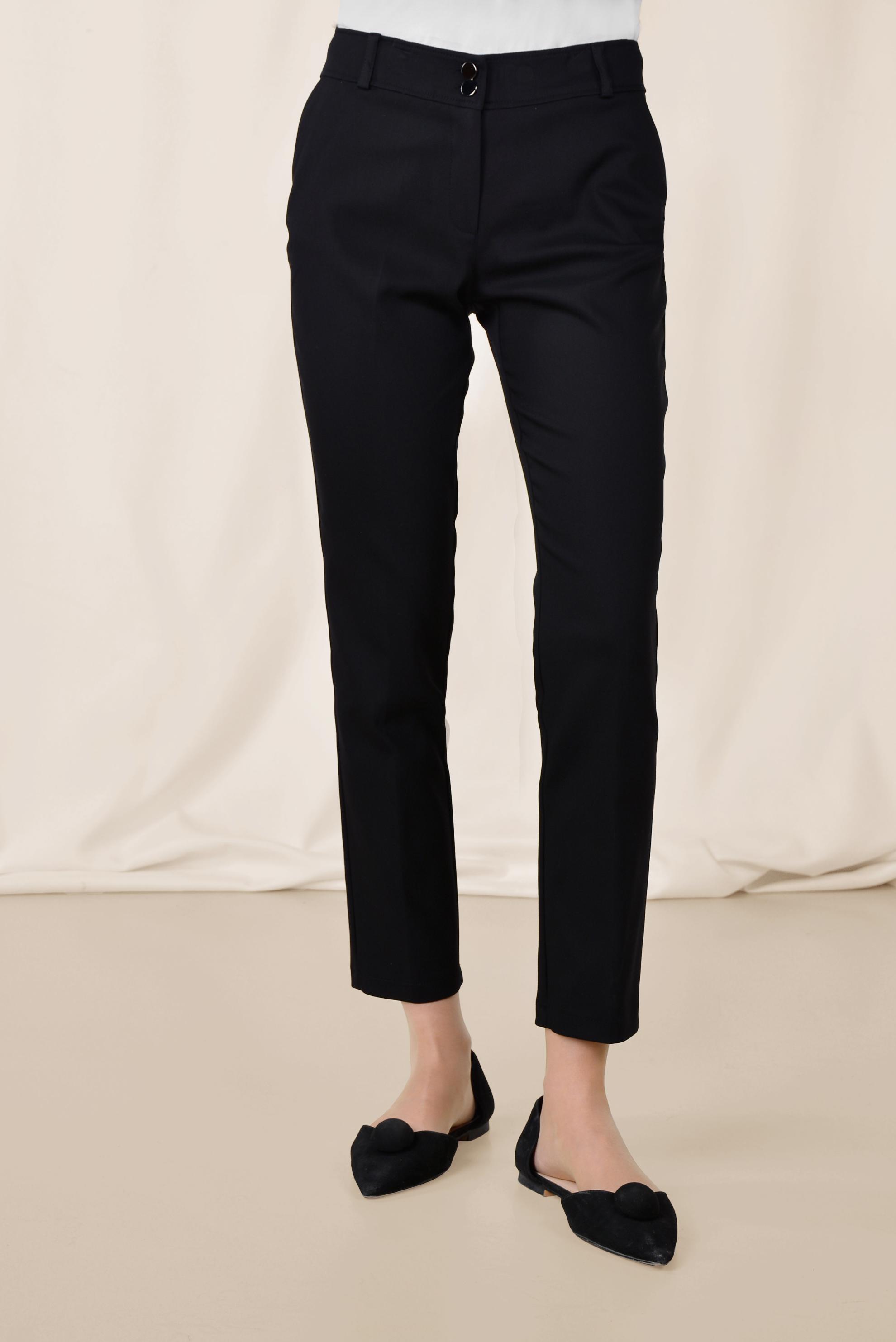 Tesettür giyim SİYAH ARA BEL PAMUKLU DAR PAÇA PANTOLON 7554