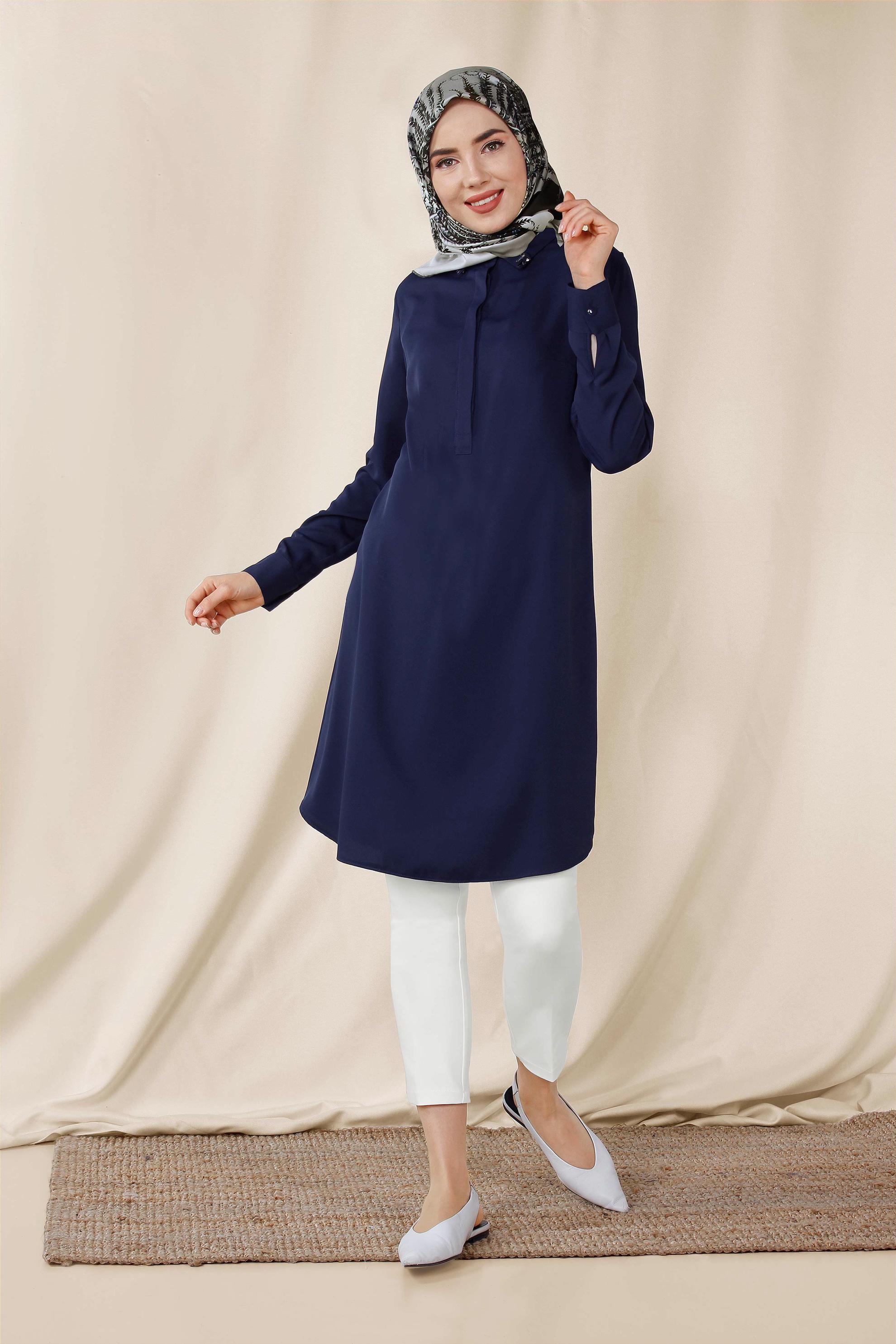 Tesettür giyim BEYAZ ARA BEL PAMUKLU DAR PAÇA PANTOLON 7554