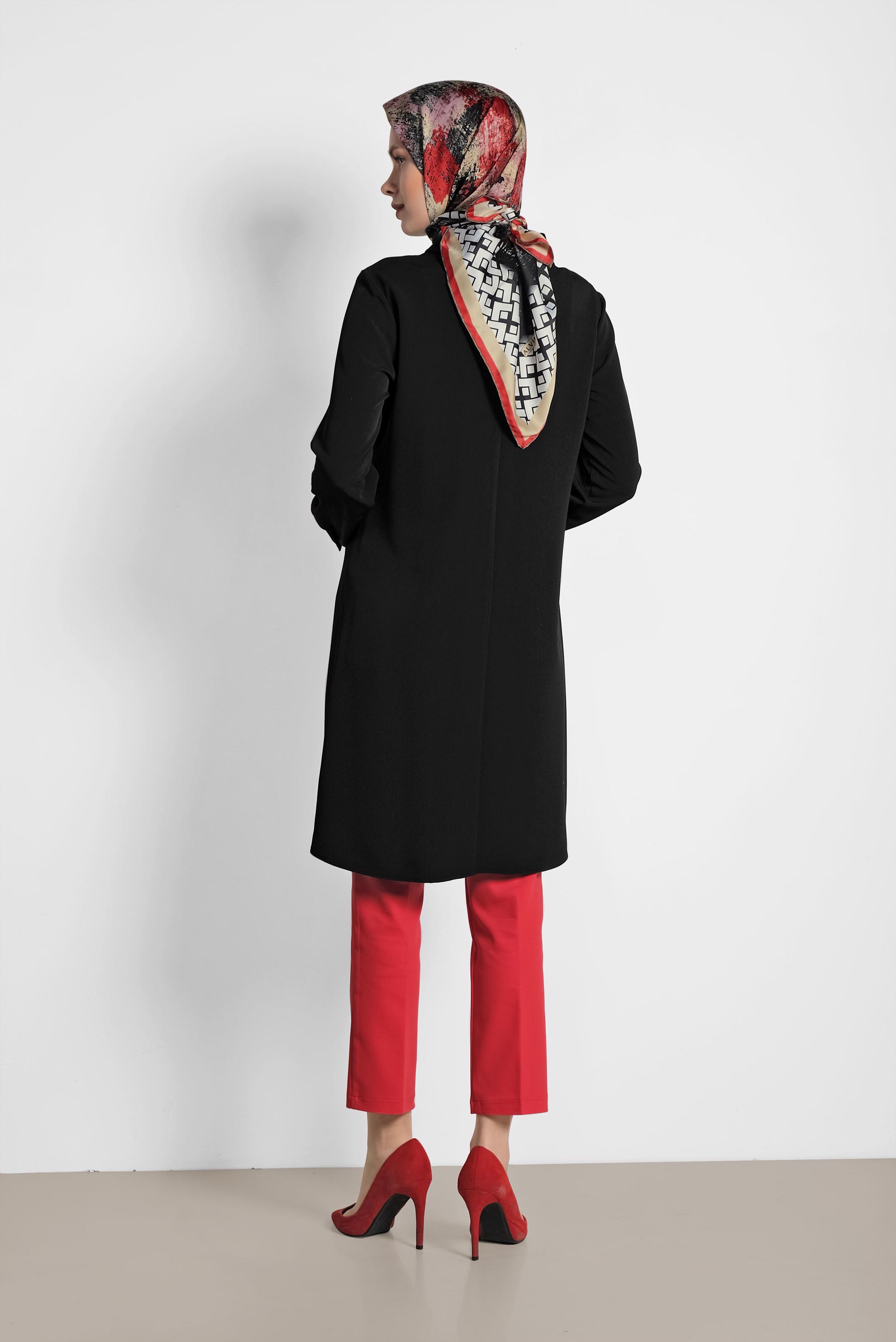 Tesettür giyim KIRMIZI ARA BEL PAMUKLU DAR PAÇA PANTOLON 7554