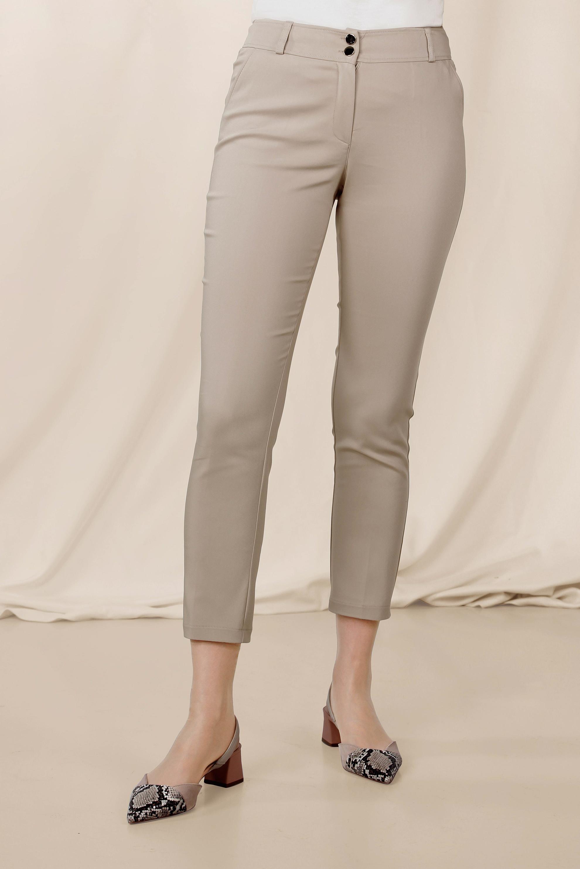 Tesettür giyim BEJ ARA BEL PAMUKLU DAR PAÇA PANTOLON 7554