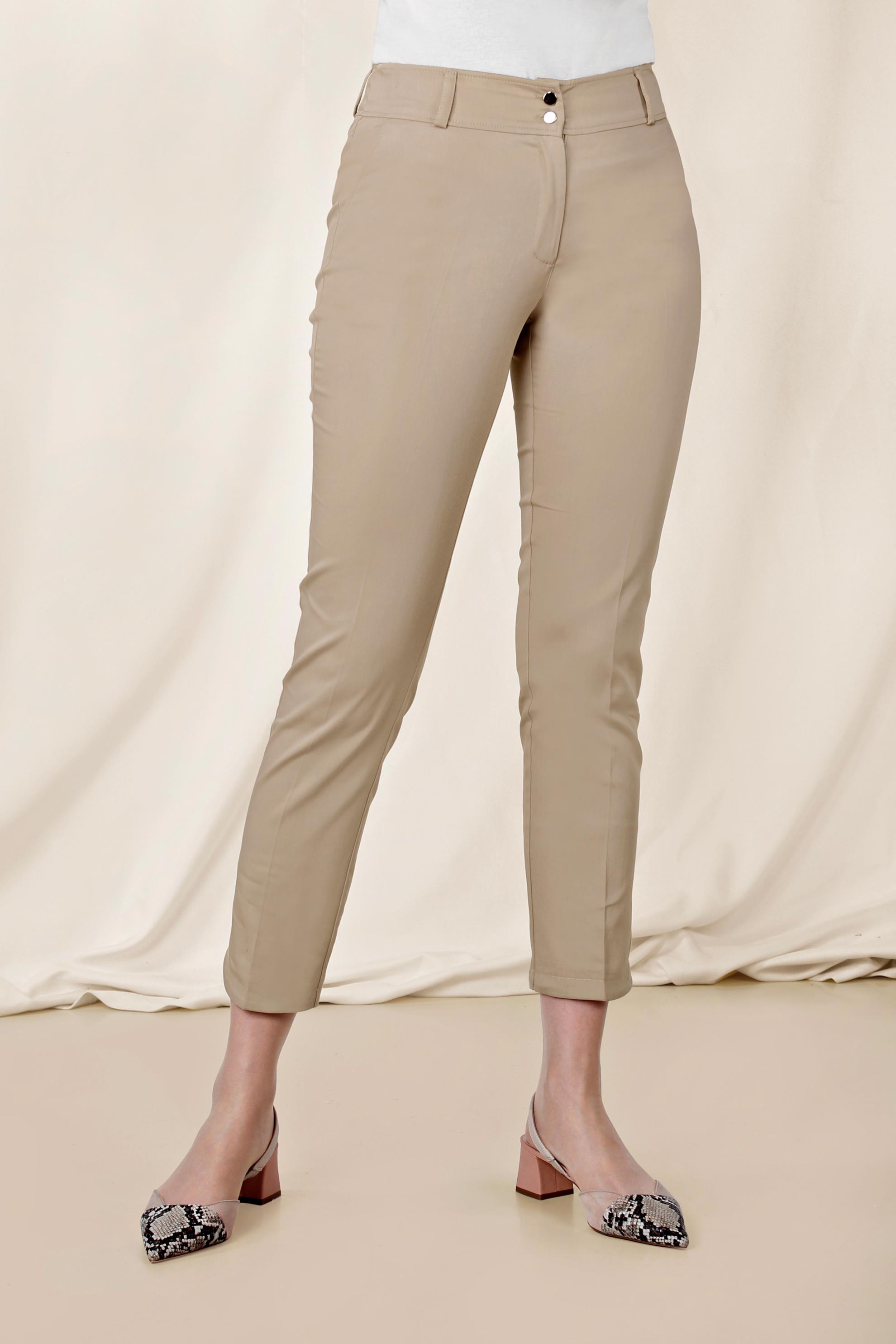 Tesettür giyim BEJ DAR PAÇA PAMUKLU KUMAŞ PANTOLON 7555