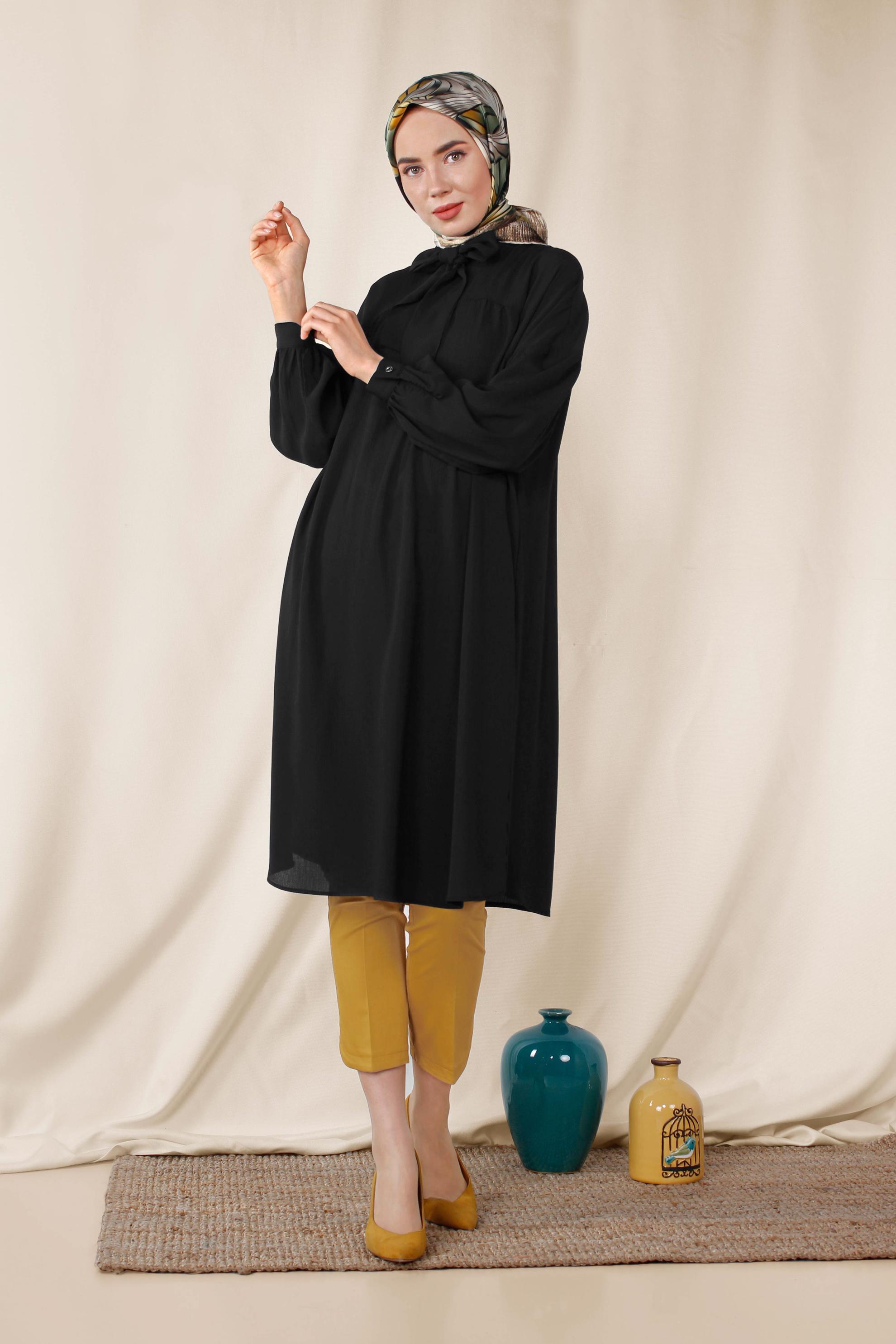 Tesettür giyim SARI DAR PAÇA PAMUKLU KUMAŞ PANTOLON 7555