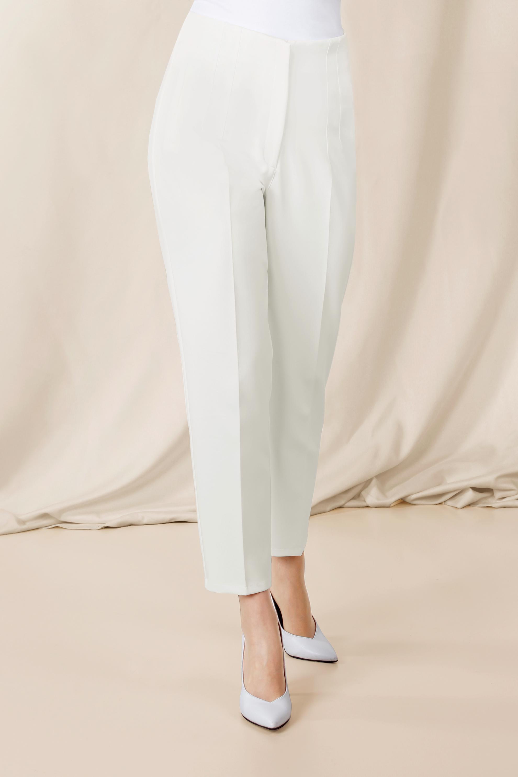 Tesettür giyim BEYAZ FERMUARLI YÜKSEK BEL PANTOLON 7559