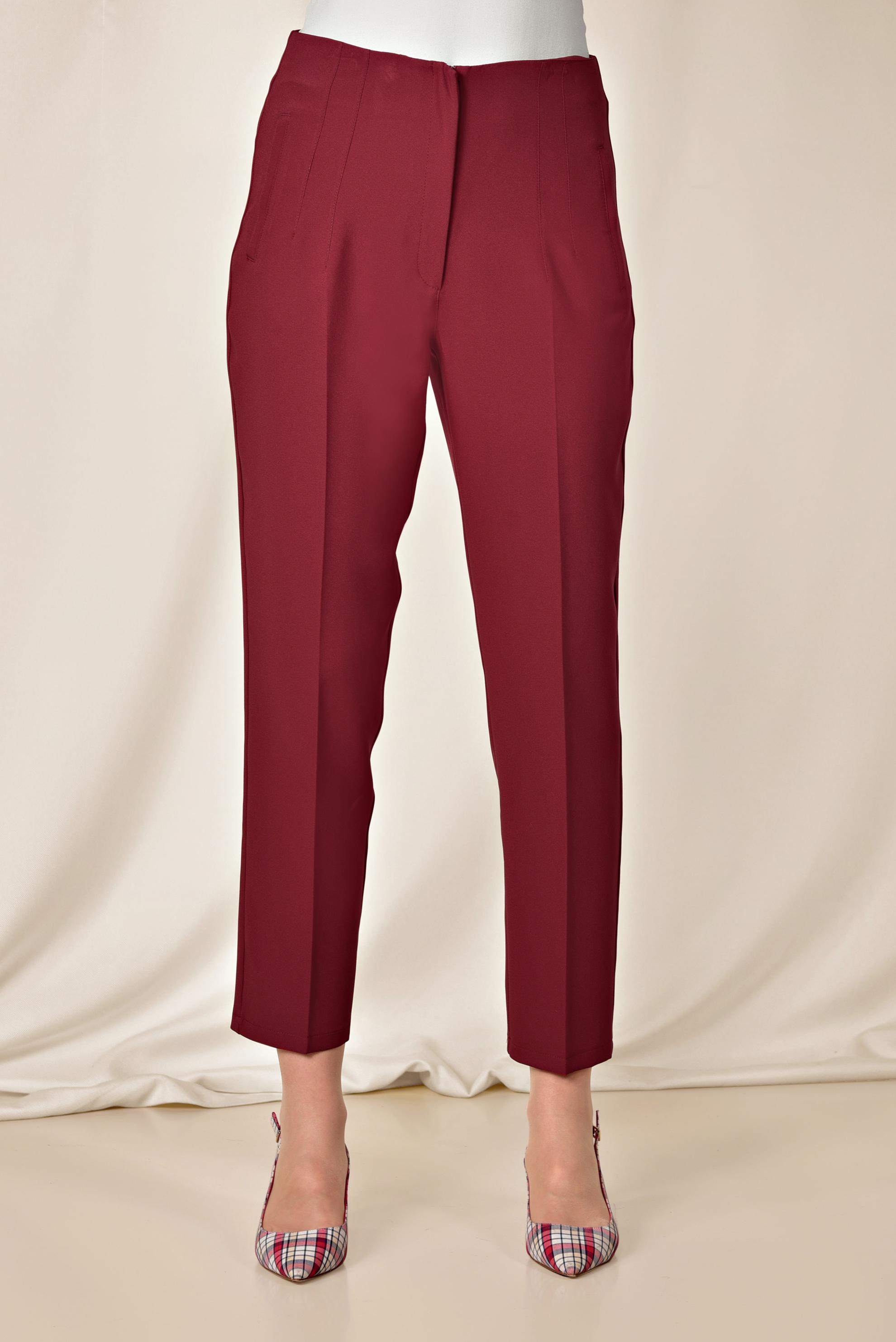 Tesettür giyim KIRMIZI FERMUARLI YÜKSEK BEL PANTOLON 7559