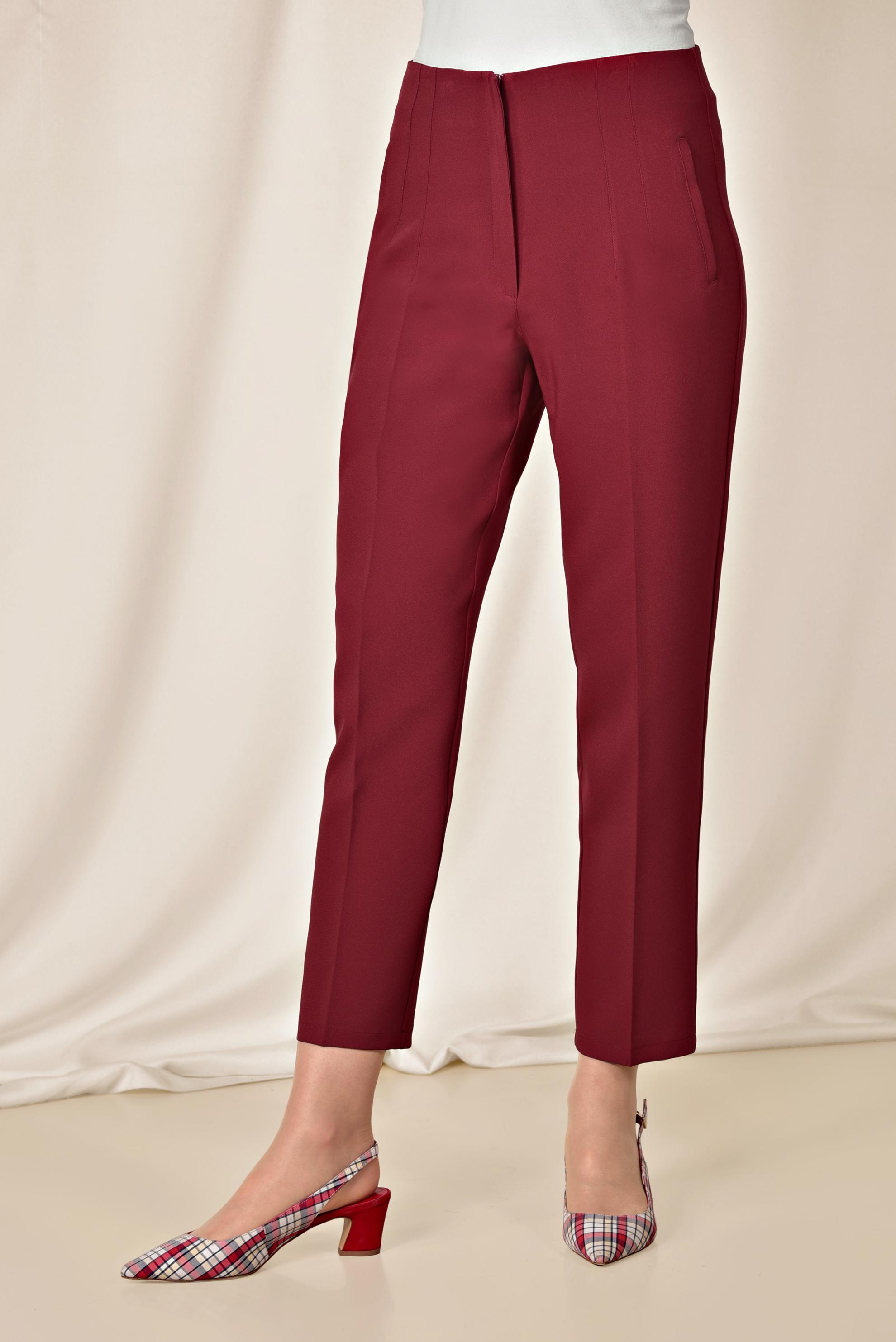 Tesettür giyim KIRMIZI FERMUARLI YÜKSEK BEL PANTOLON 7559