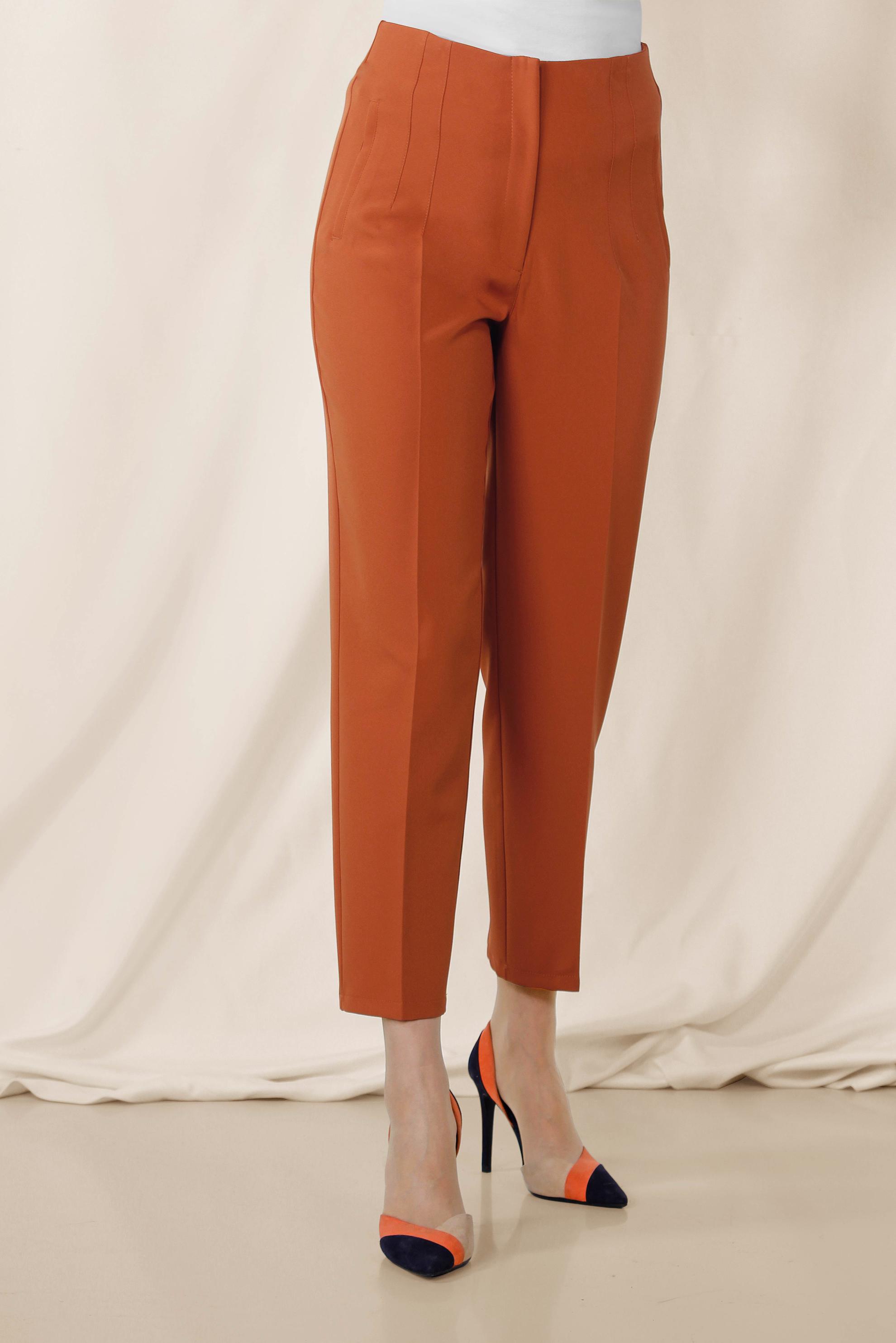 Tesettür giyim TURUNCU FERMUARLI YÜKSEK BEL PANTOLON 7559