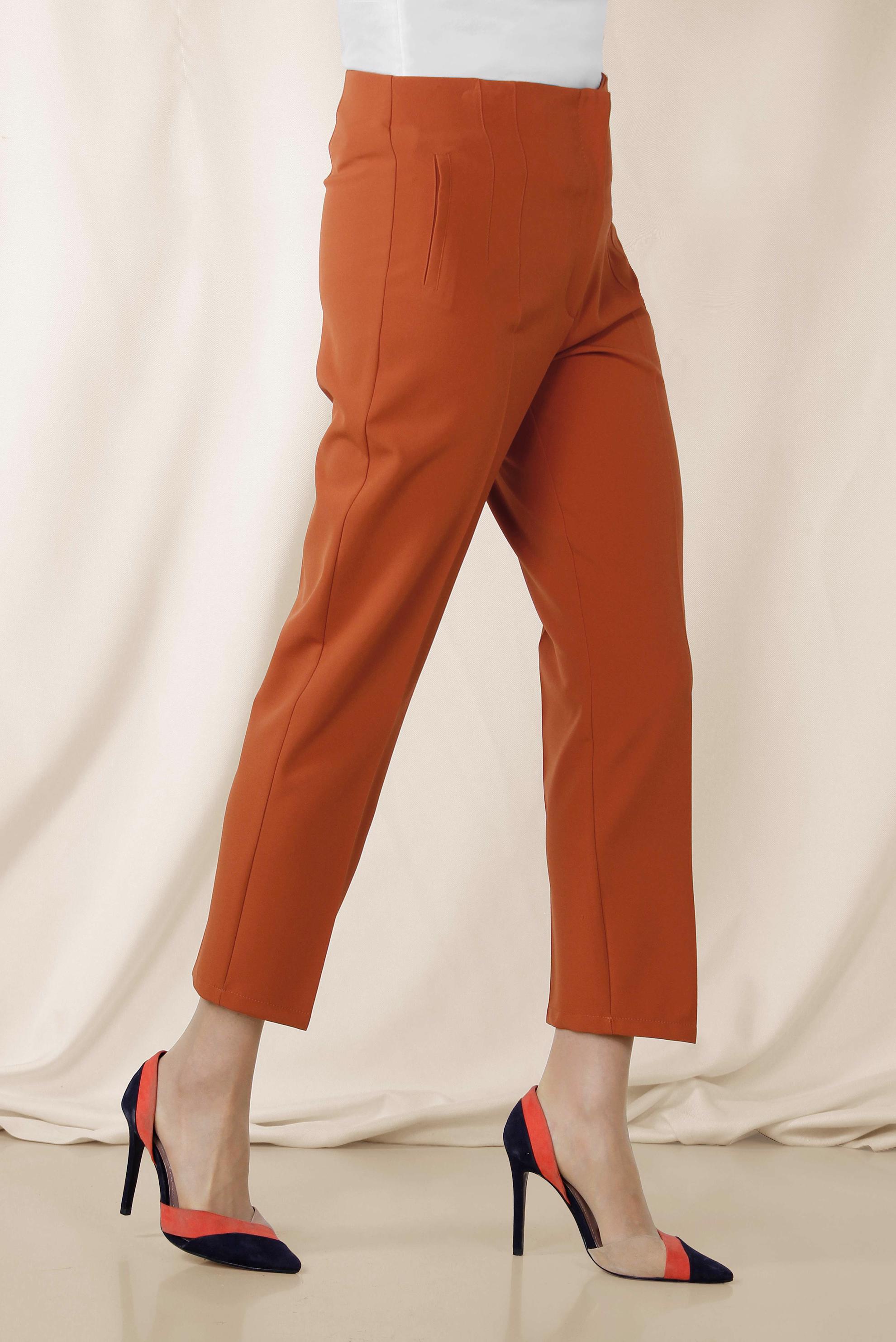 Tesettür giyim TURUNCU FERMUARLI YÜKSEK BEL PANTOLON 7559