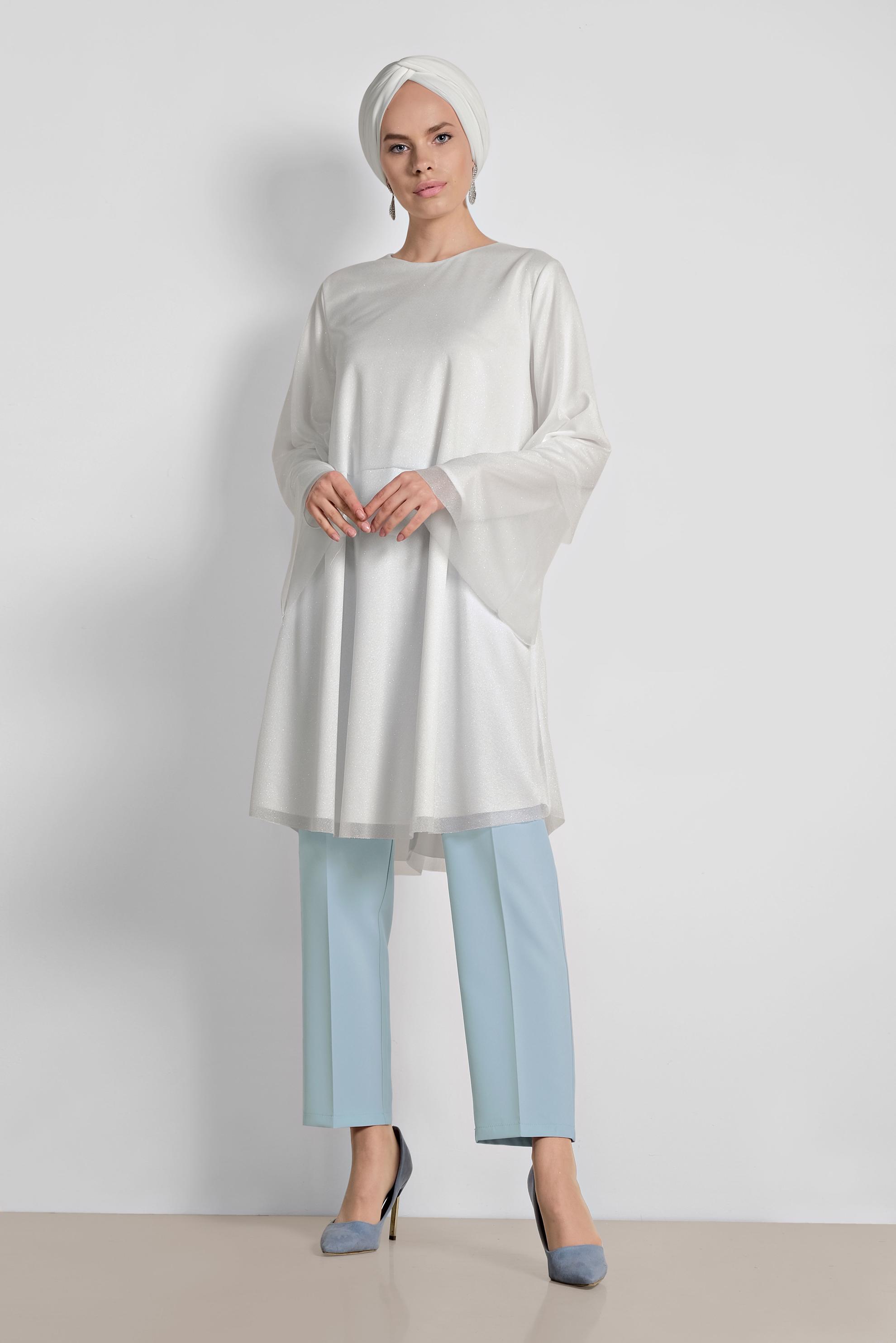 Tesettür giyim MAVİ FERMUARLI YÜKSEK BEL PANTOLON 7559