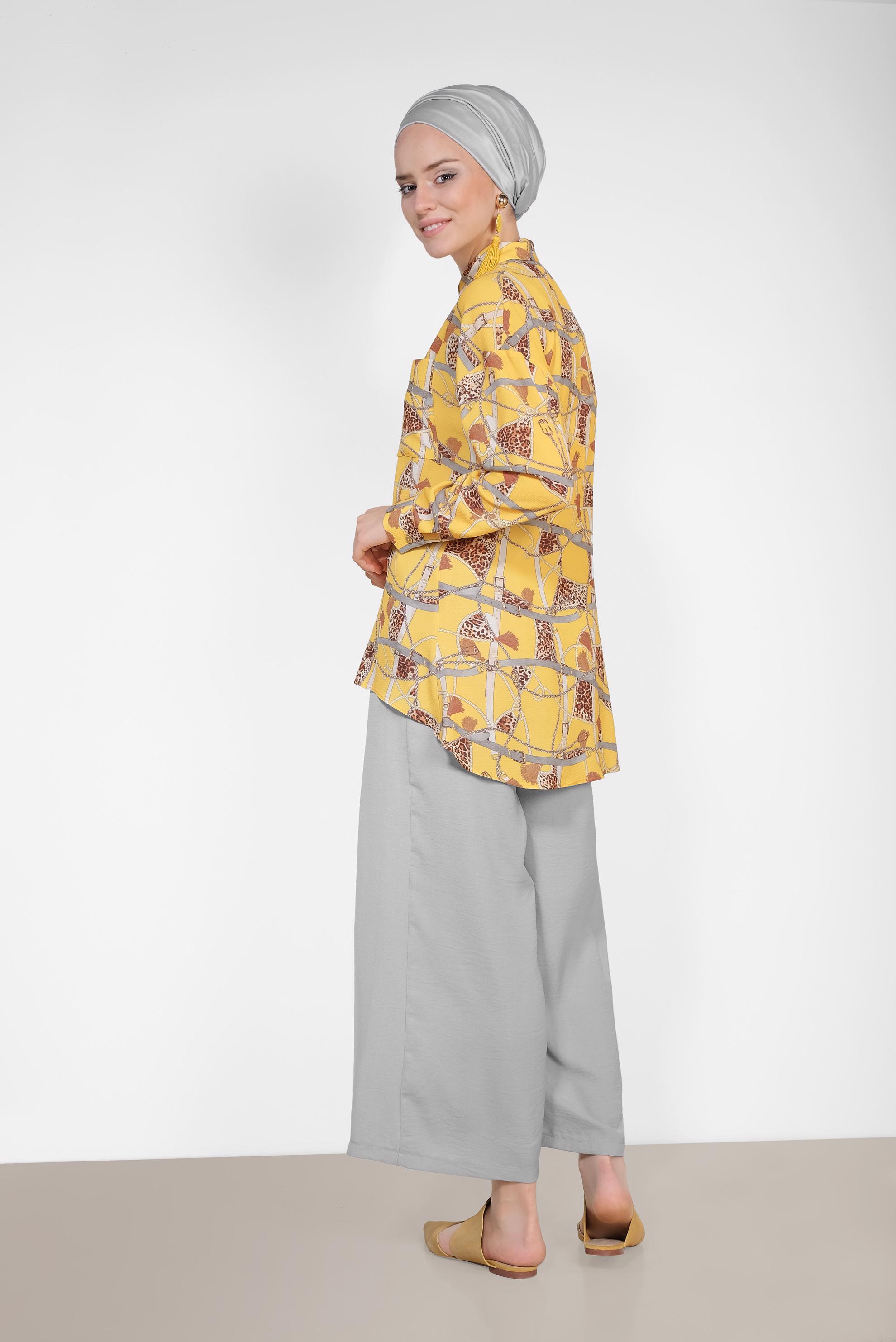 Tesettür giyim GRİ BELİ BAĞCIKLI BOL PAÇA PANTOLON 7563