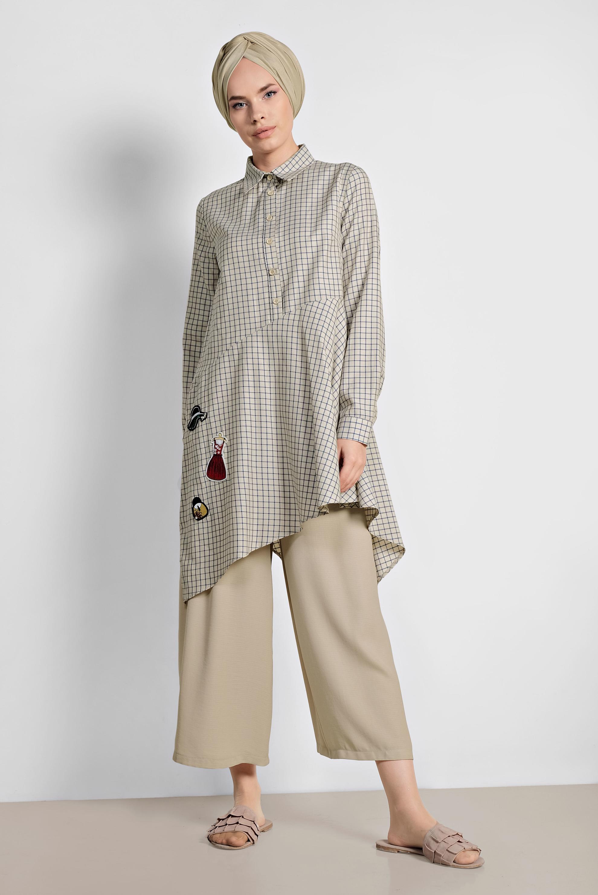 Tesettür giyim KAHVE BELİ BAĞCIKLI BOL PAÇA PANTOLON 7563