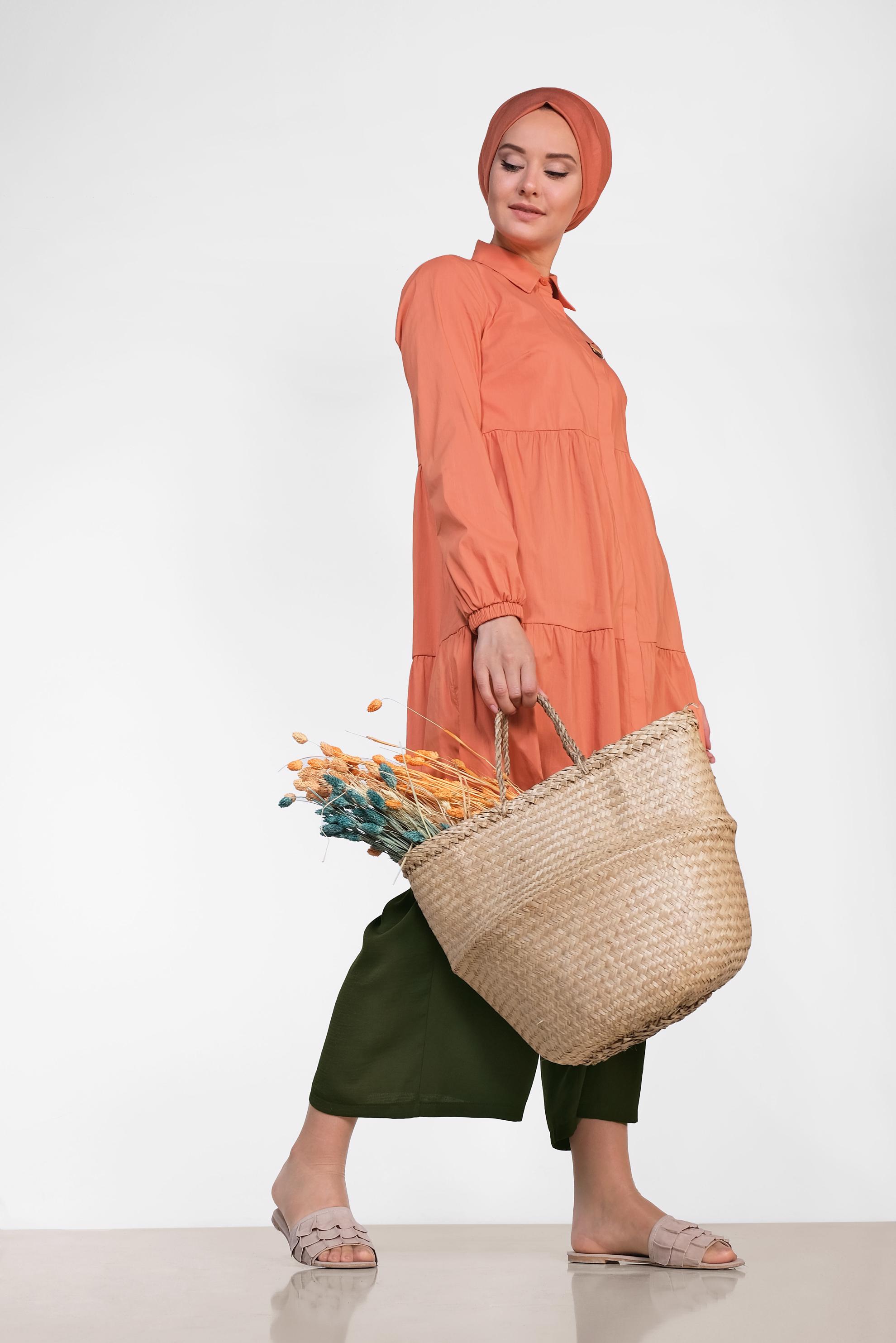 Tesettür giyim HAKİ BELİ BAĞCIKLI BOL PAÇA PANTOLON 7563