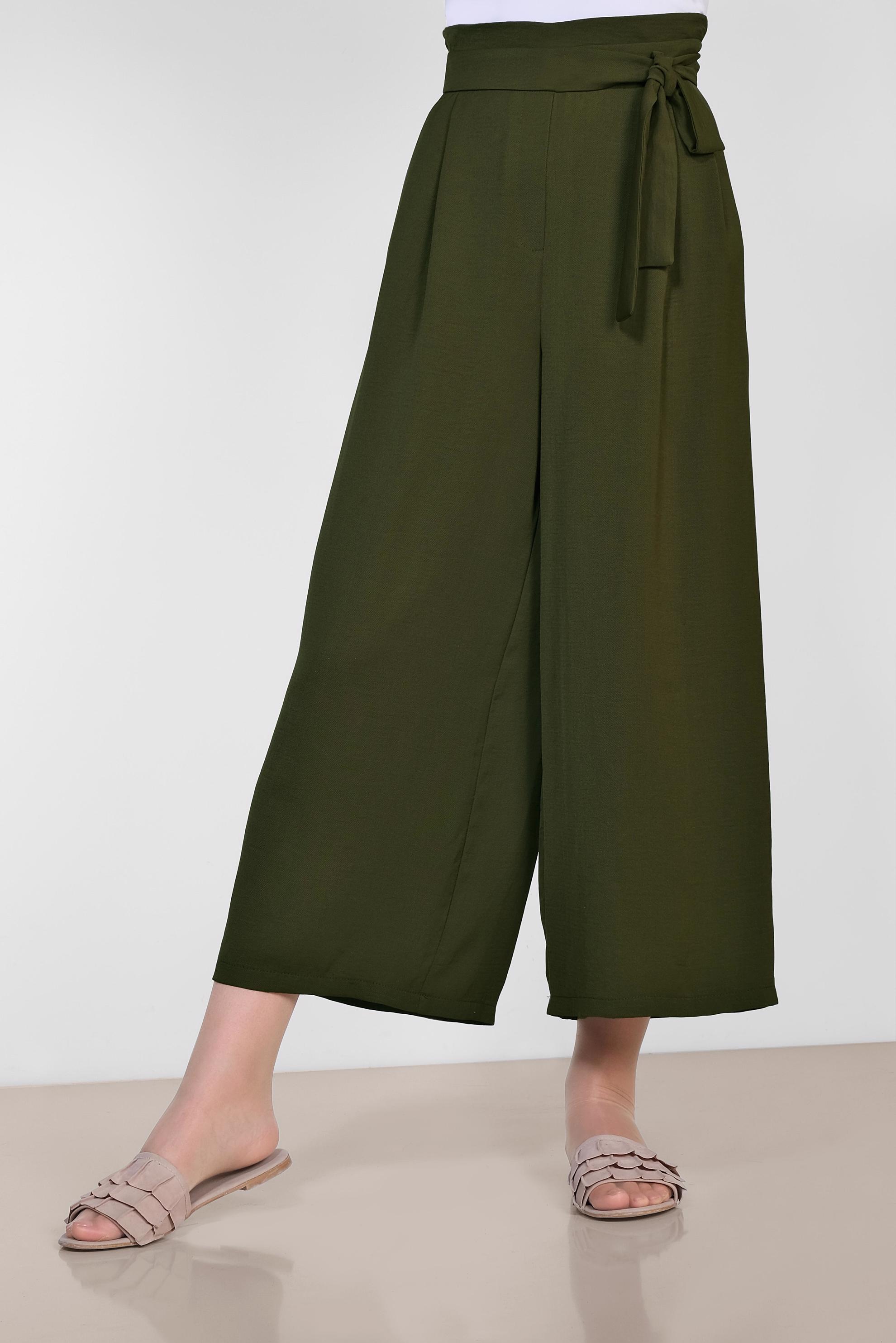 Tesettür giyim HAKİ BELİ BAĞCIKLI BOL PAÇA PANTOLON 7563