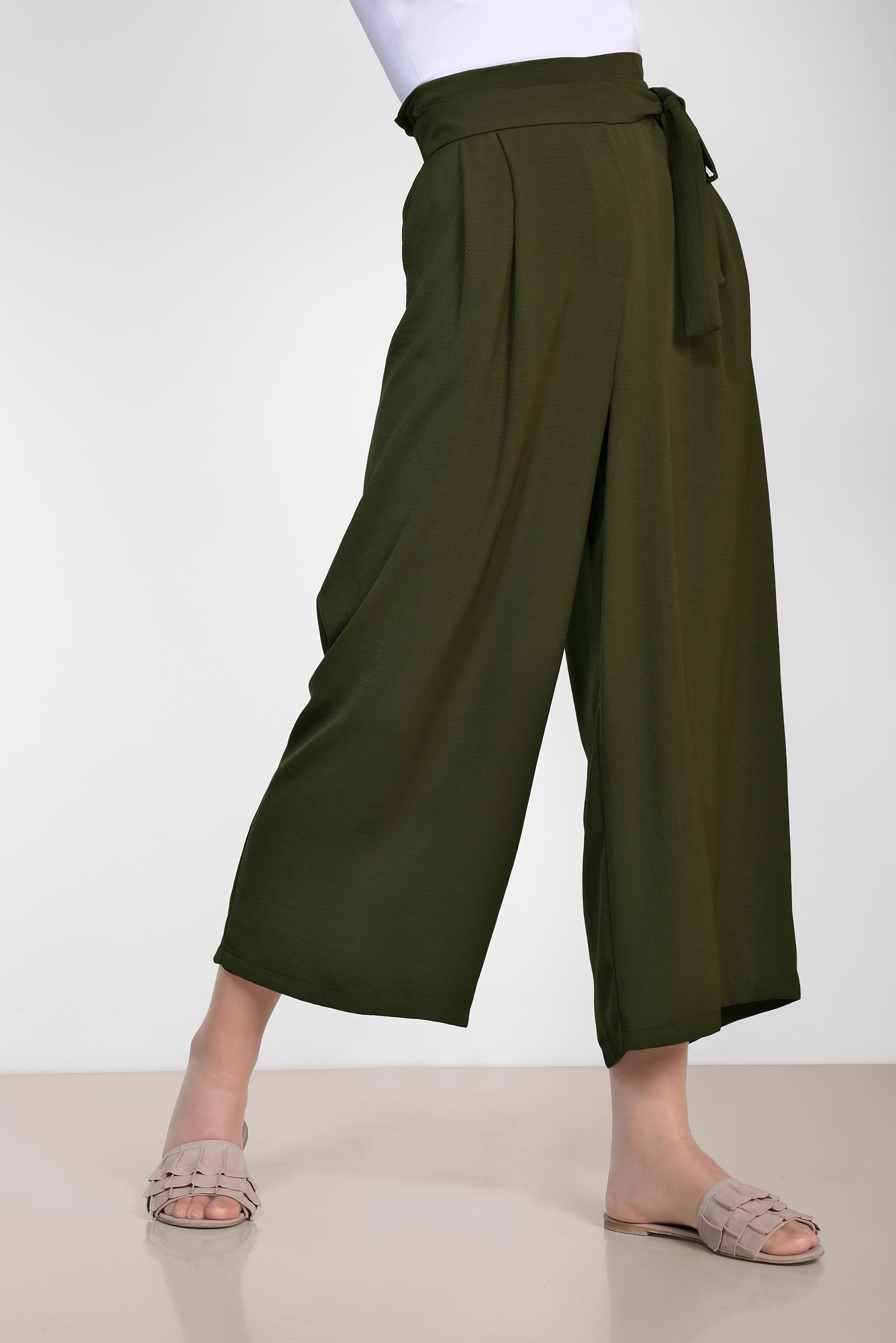 Tesettür giyim HAKİ BELİ BAĞCIKLI BOL PAÇA PANTOLON 7563