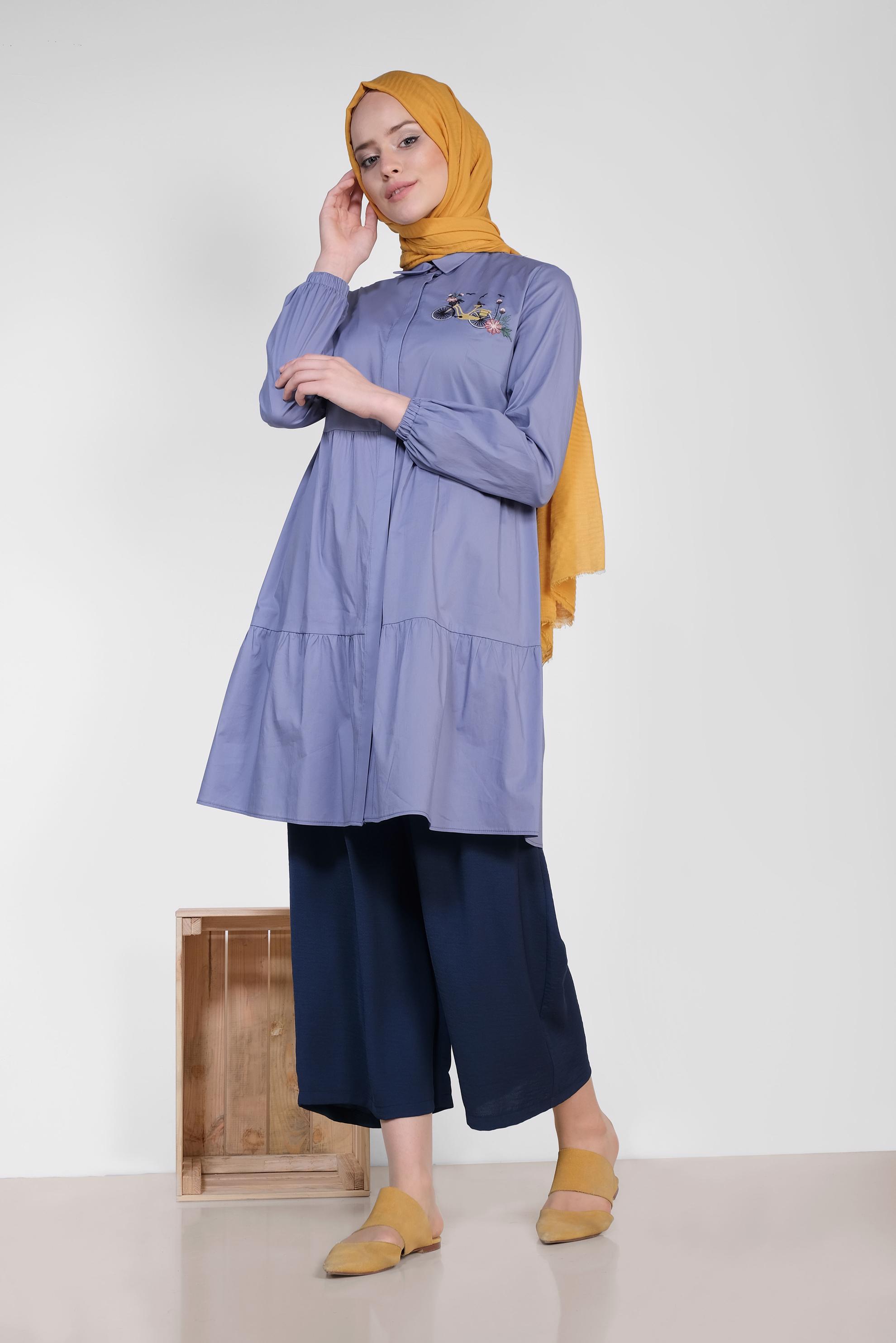 Tesettür giyim LACİVERT BELİ BAĞCIKLI BOL PAÇA PANTOLON 7563