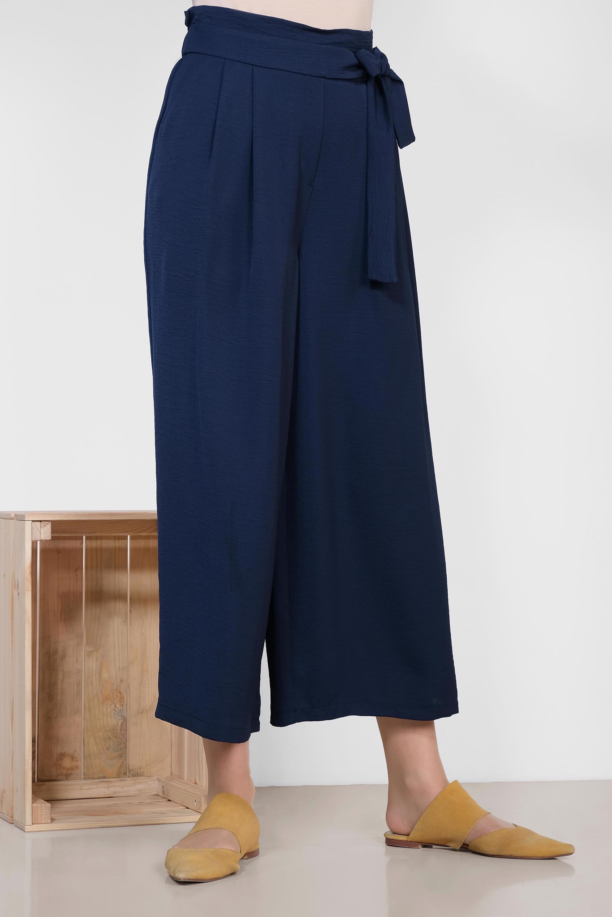 Tesettür giyim LACİVERT BELİ BAĞCIKLI BOL PAÇA PANTOLON 7563