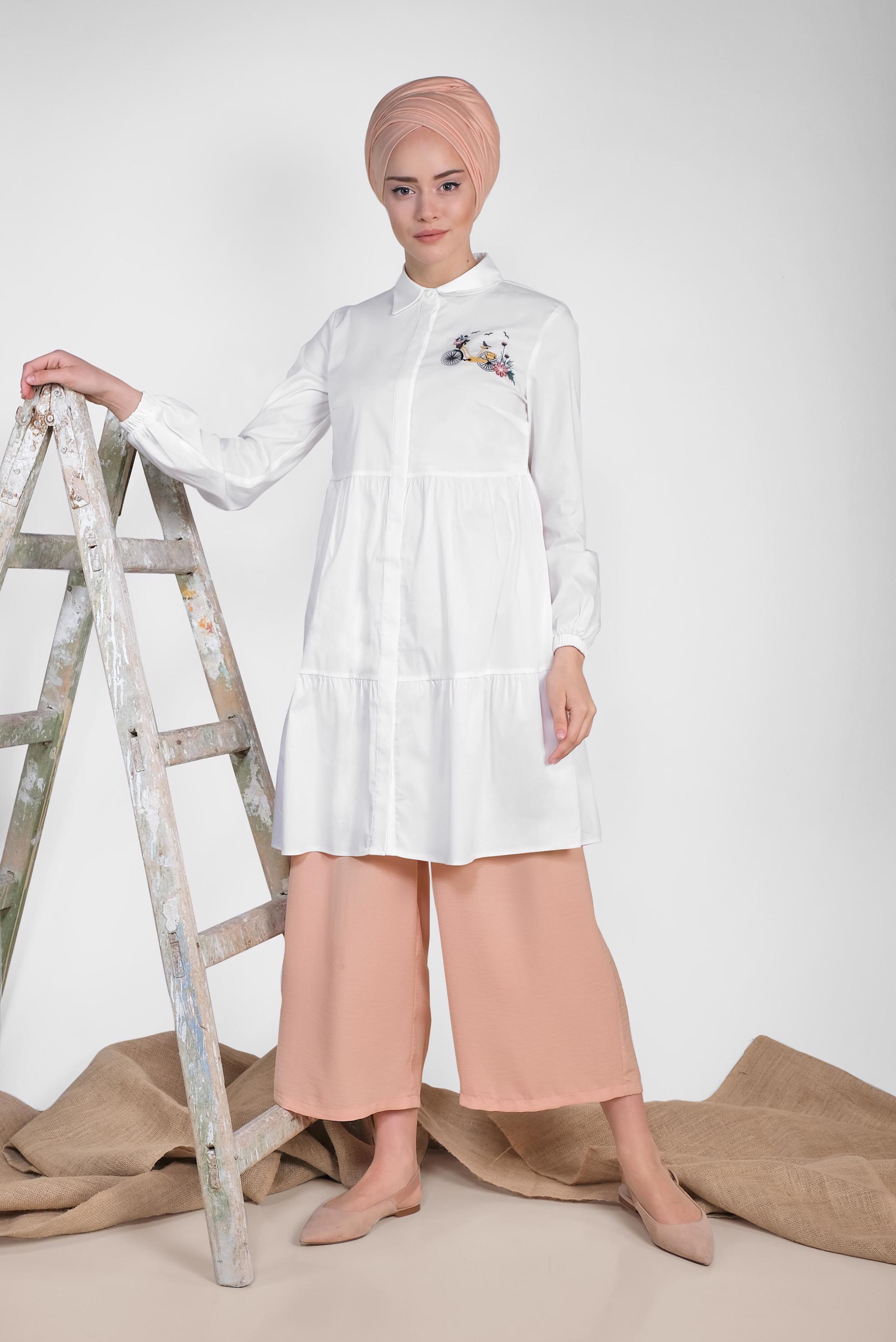 Tesettür giyim PUDRA BELİ BAĞCIKLI BOL PAÇA PANTOLON 7563