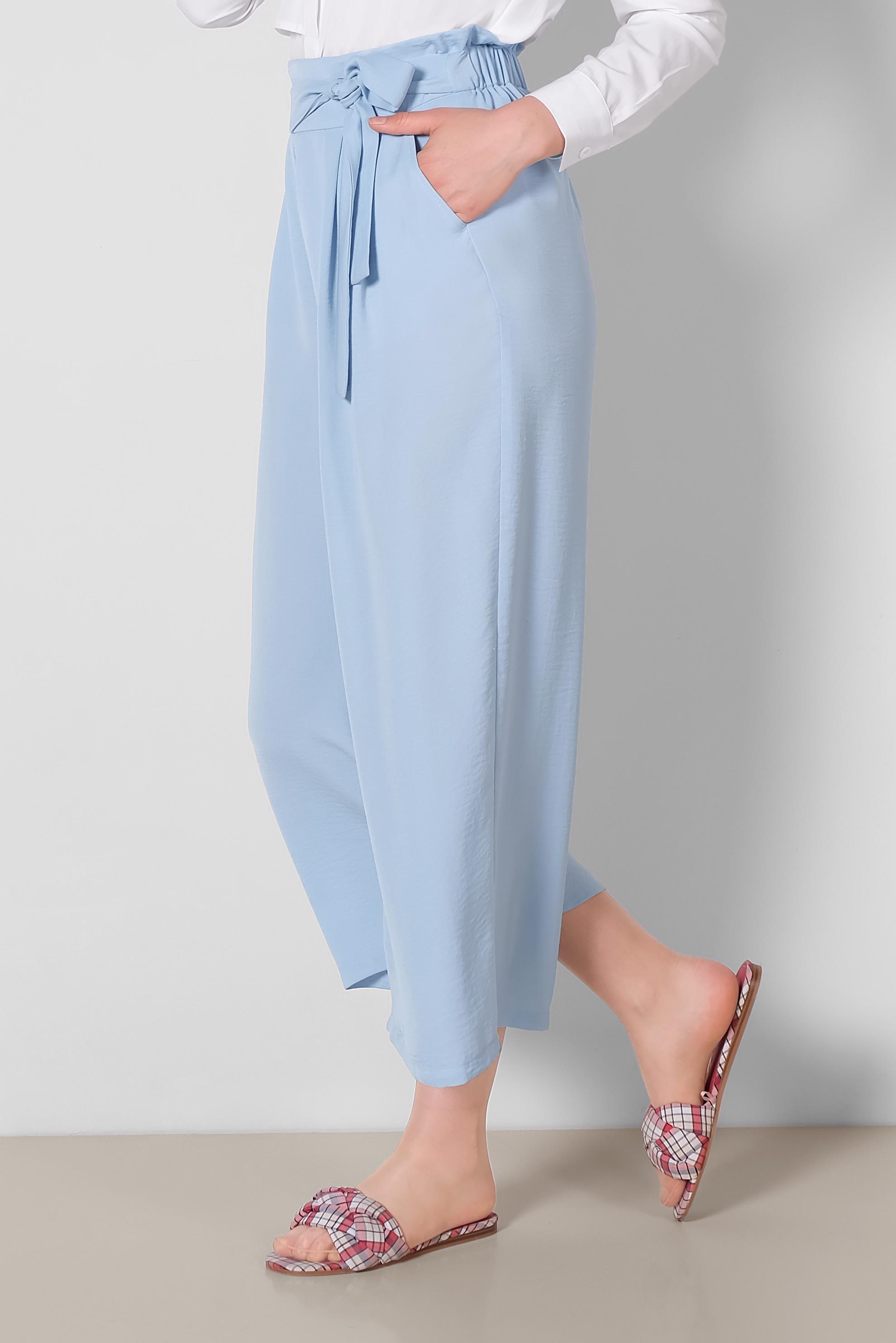 Tesettür giyim MAVİ BELİ BAĞCIKLI BOL PAÇA PANTOLON 7563