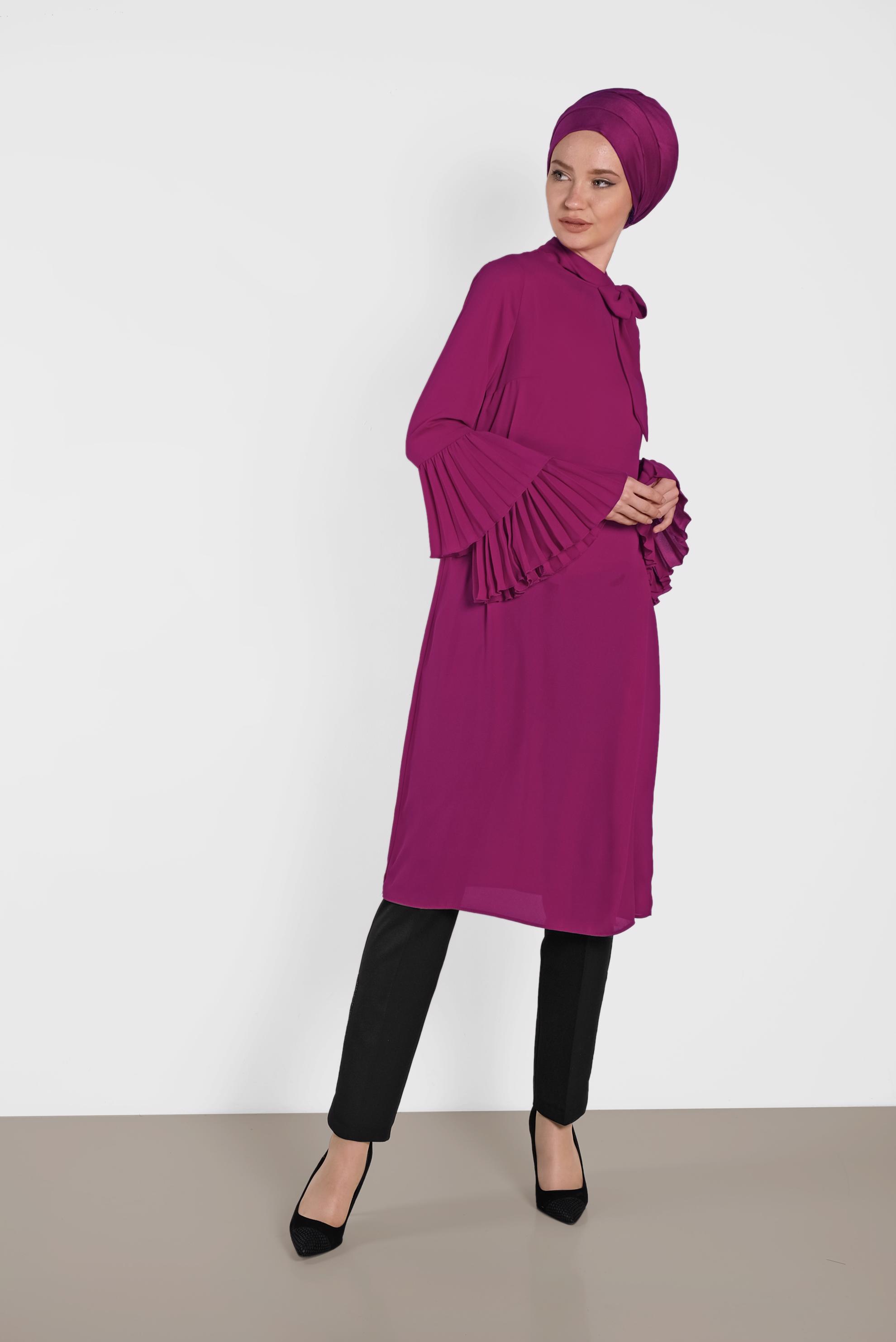 Tesettür giyim SİYAH PAÇASI PUL İŞLEMELİ ARA BEL PANTOLON 7566