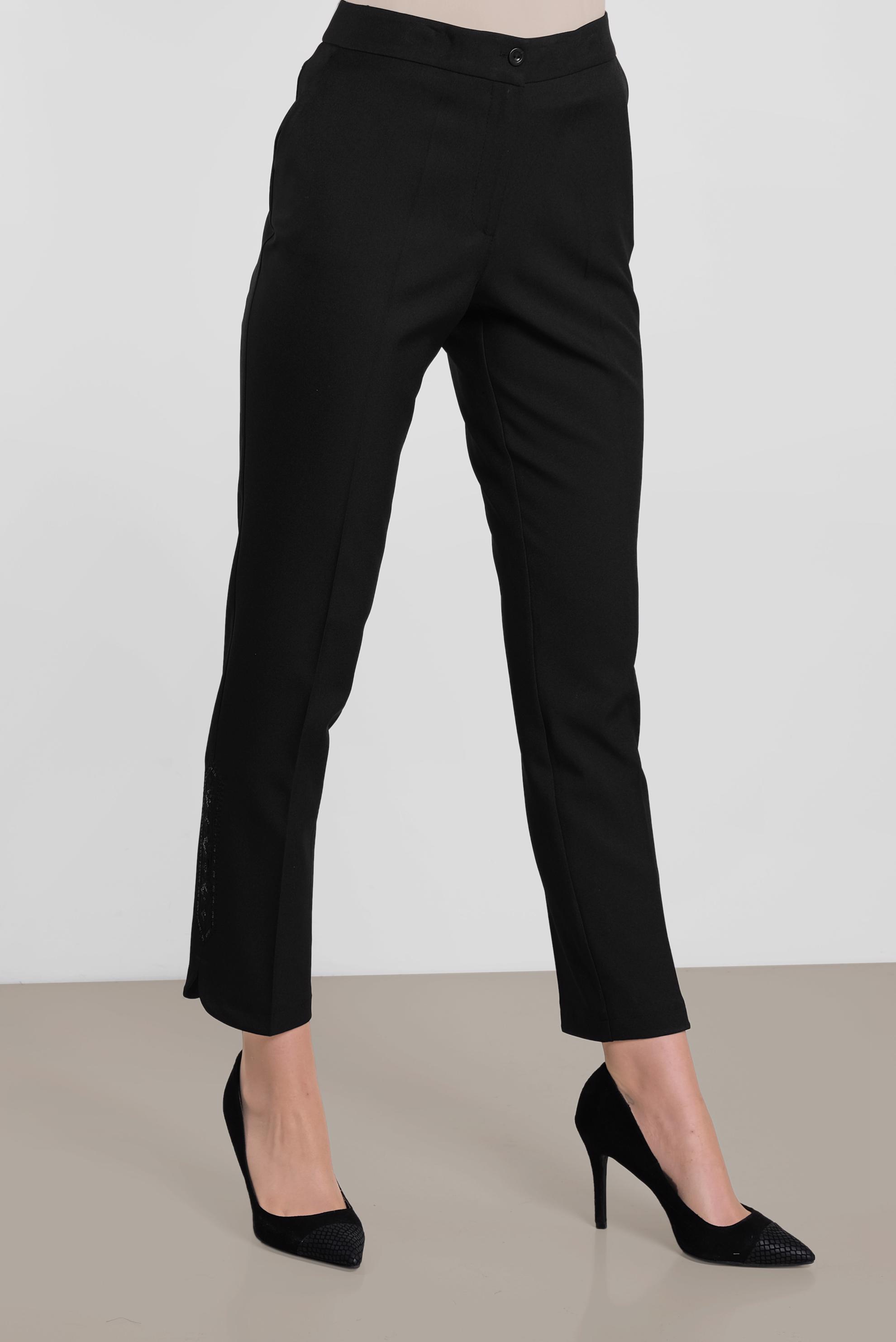 Tesettür giyim SİYAH PAÇASI PUL İŞLEMELİ ARA BEL PANTOLON 7566