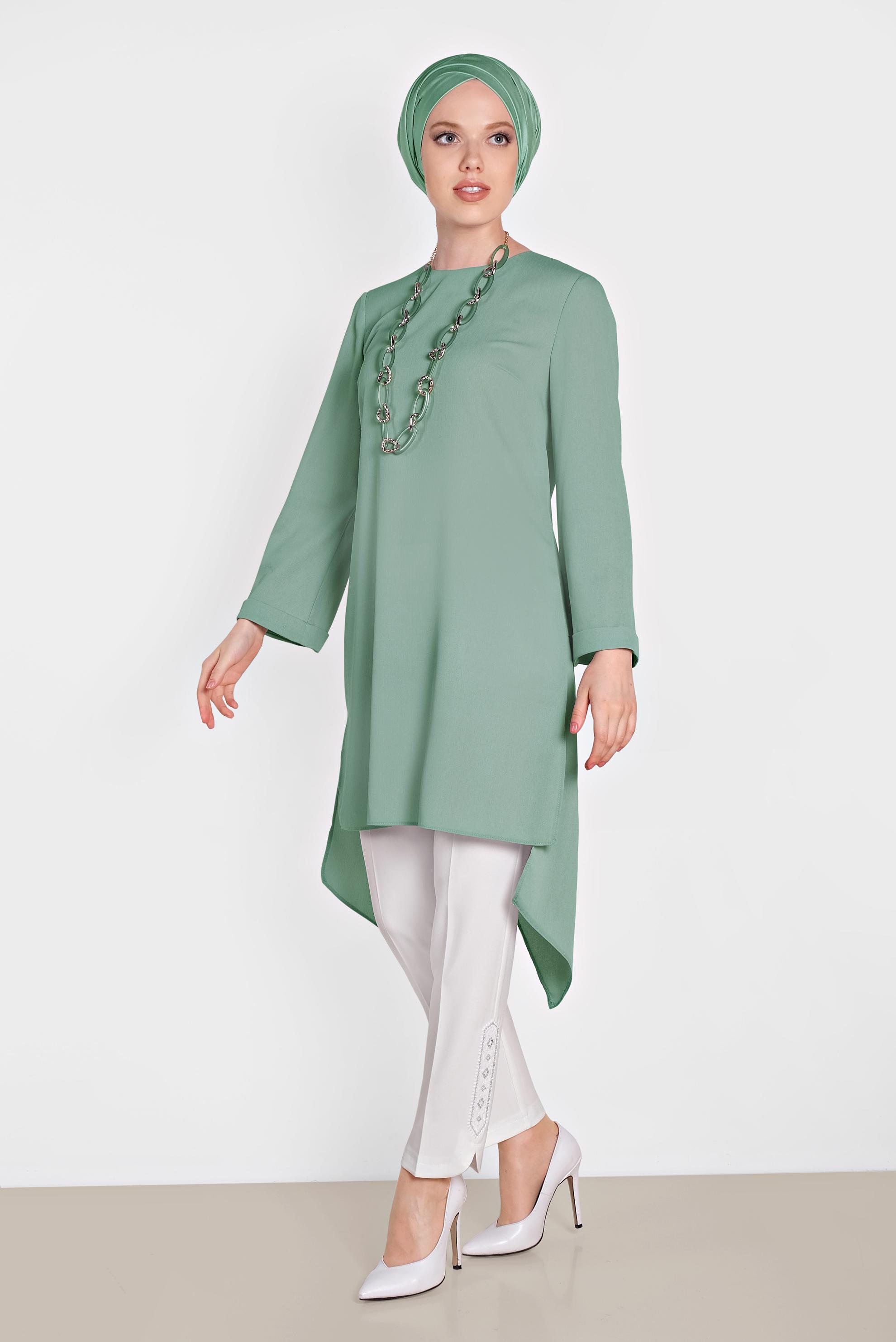 Tesettür giyim BEYAZ PAÇASI PUL İŞLEMELİ ARA BEL PANTOLON 7566