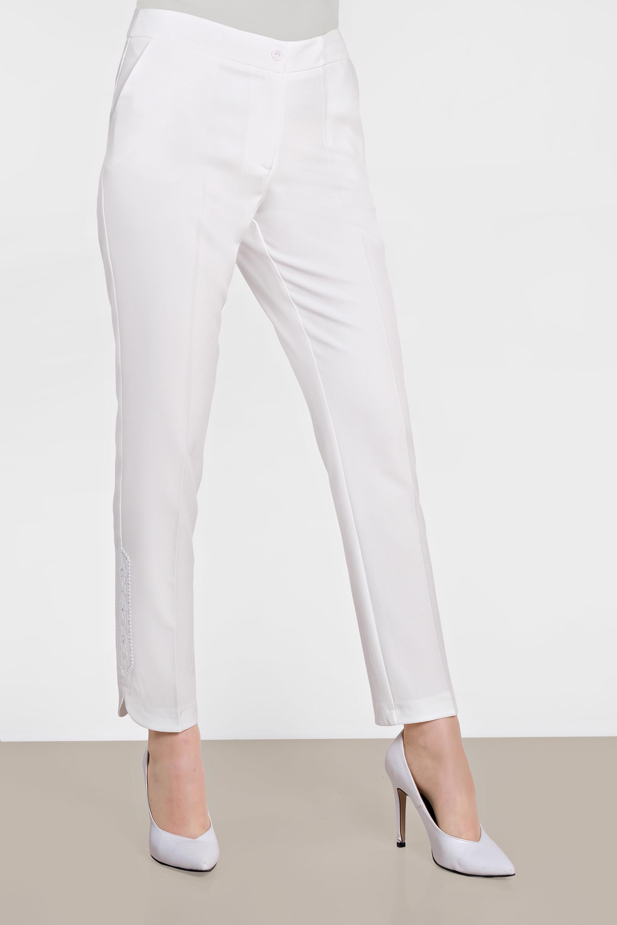 Tesettür giyim BEYAZ PAÇASI PUL İŞLEMELİ ARA BEL PANTOLON 7566