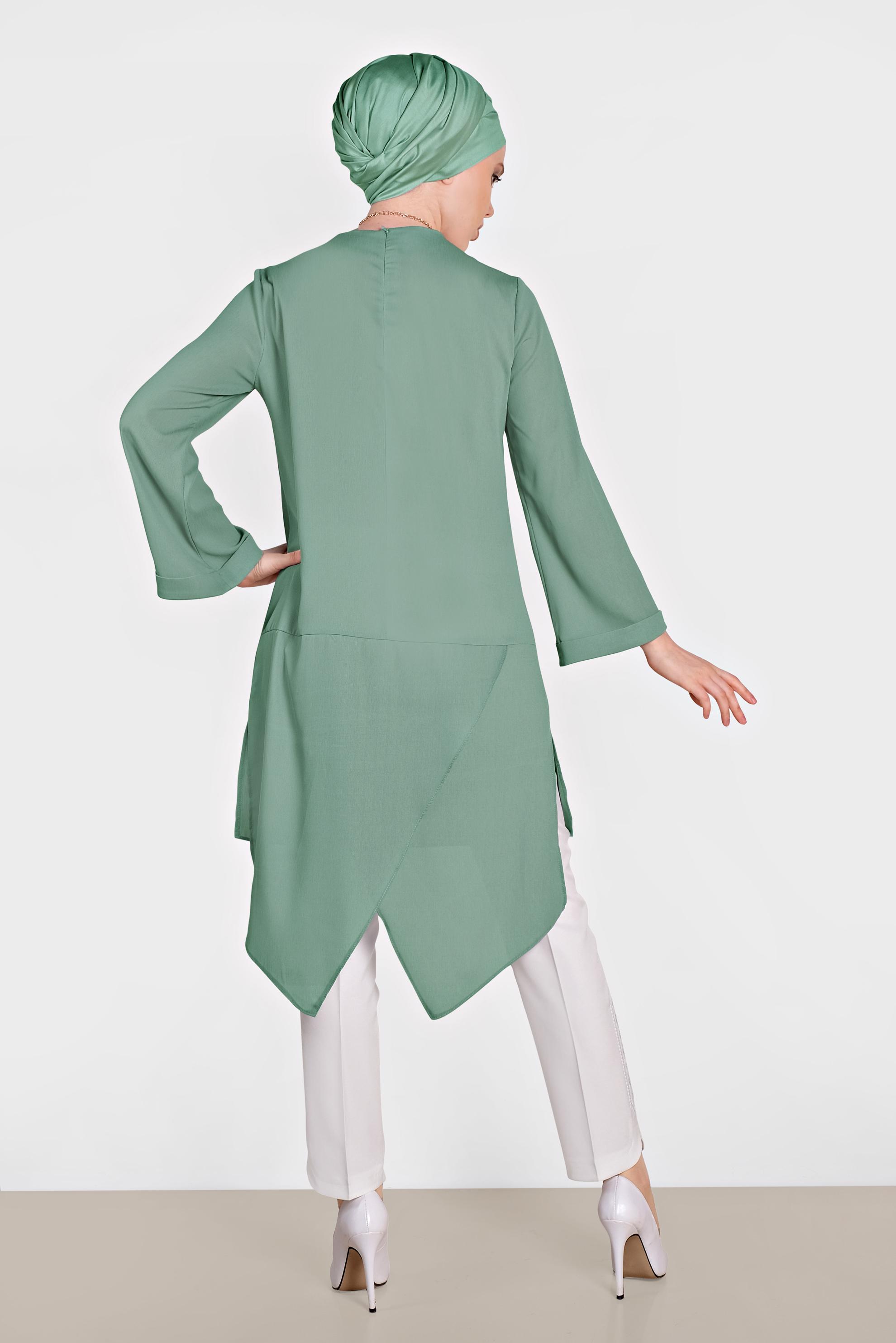 Tesettür giyim BEYAZ PAÇASI PUL İŞLEMELİ ARA BEL PANTOLON 7566