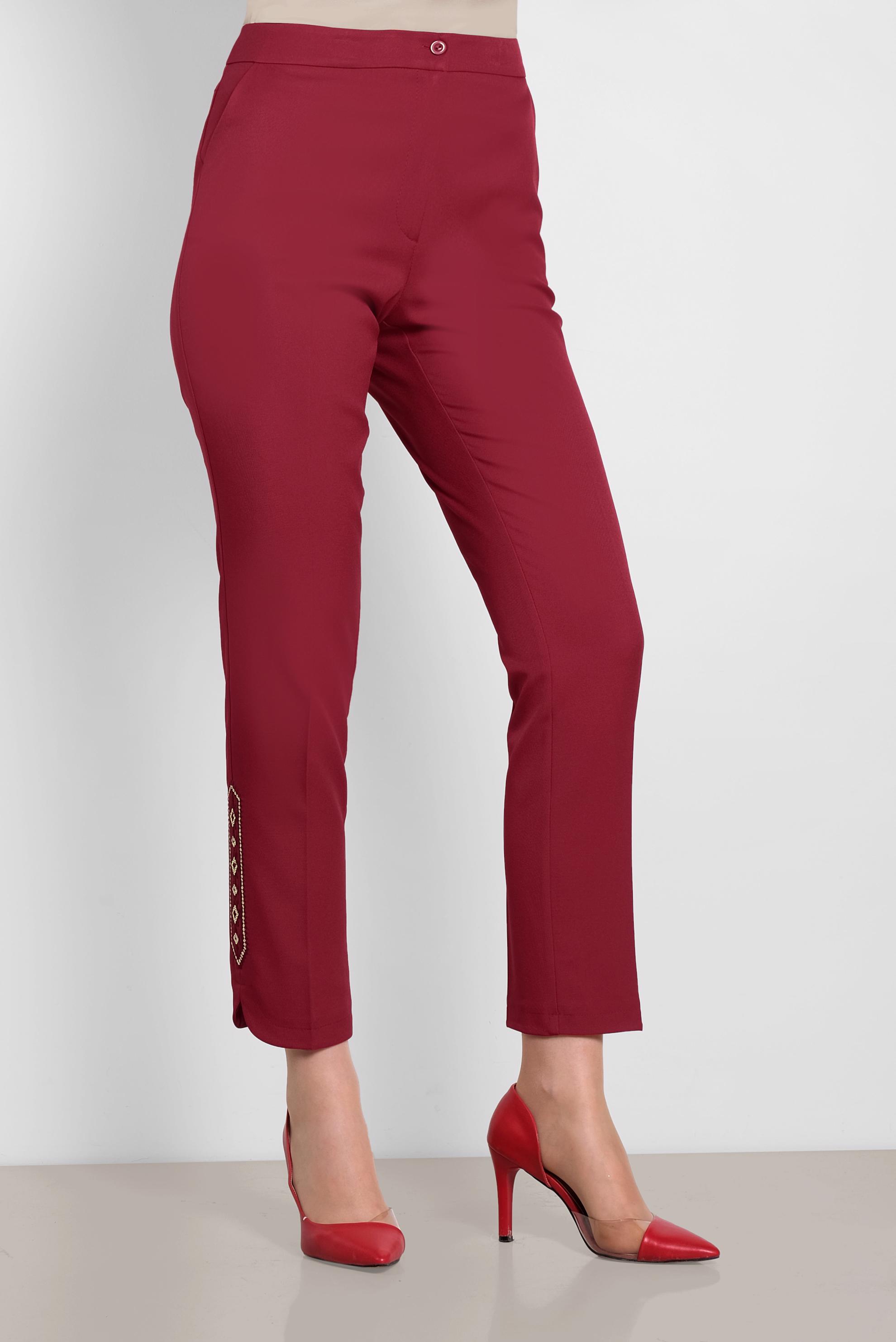 Tesettür giyim BORDO PAÇASI PUL İŞLEMELİ ARA BEL PANTOLON 7566