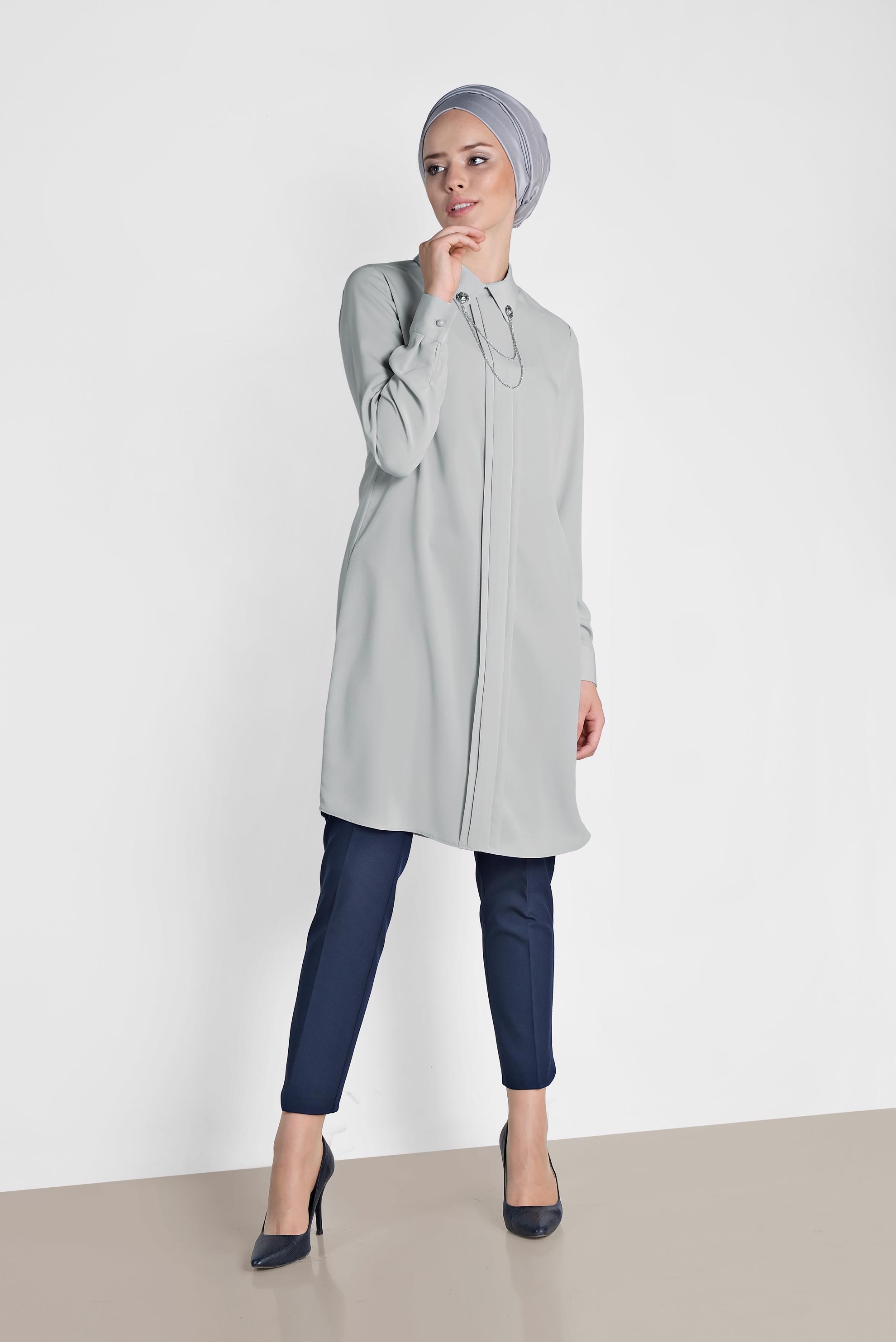 Tesettür giyim LACİVERT PAÇASI PUL İŞLEMELİ ARA BEL PANTOLON 7566