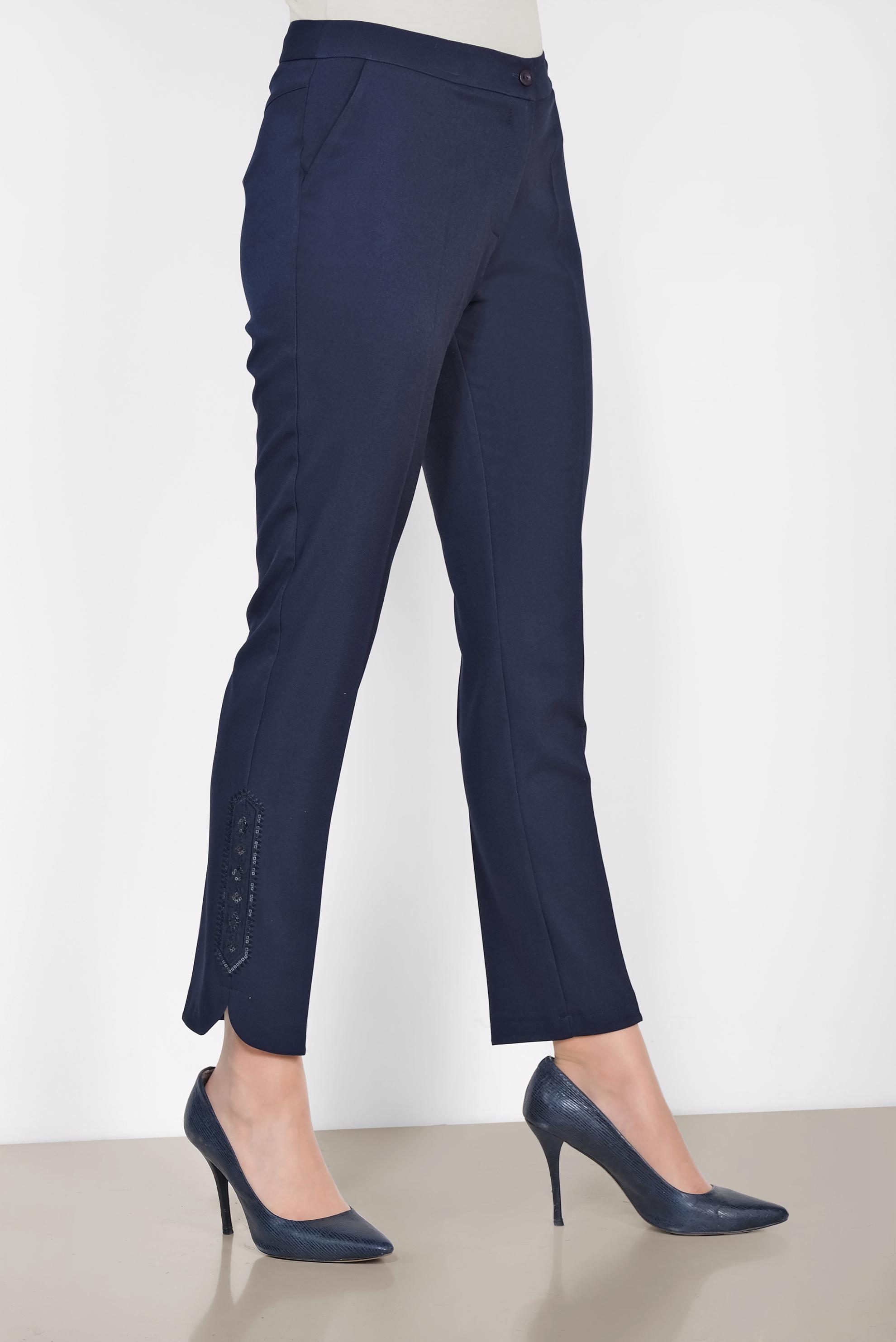 Tesettür giyim LACİVERT PAÇASI PUL İŞLEMELİ ARA BEL PANTOLON 7566