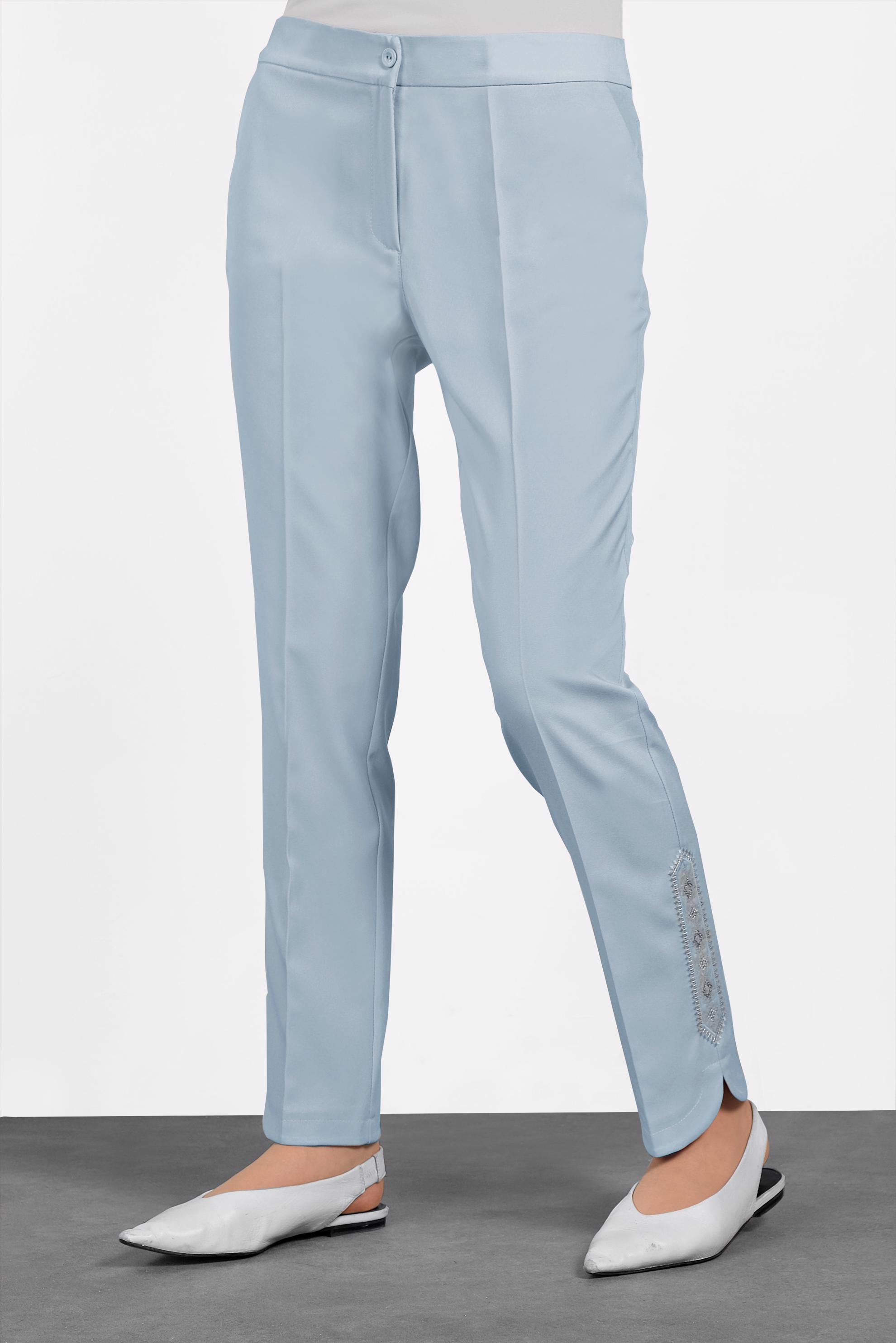 Tesettür giyim MAVİ PAÇASI PUL İŞLEMELİ ARA BEL PANTOLON 7566