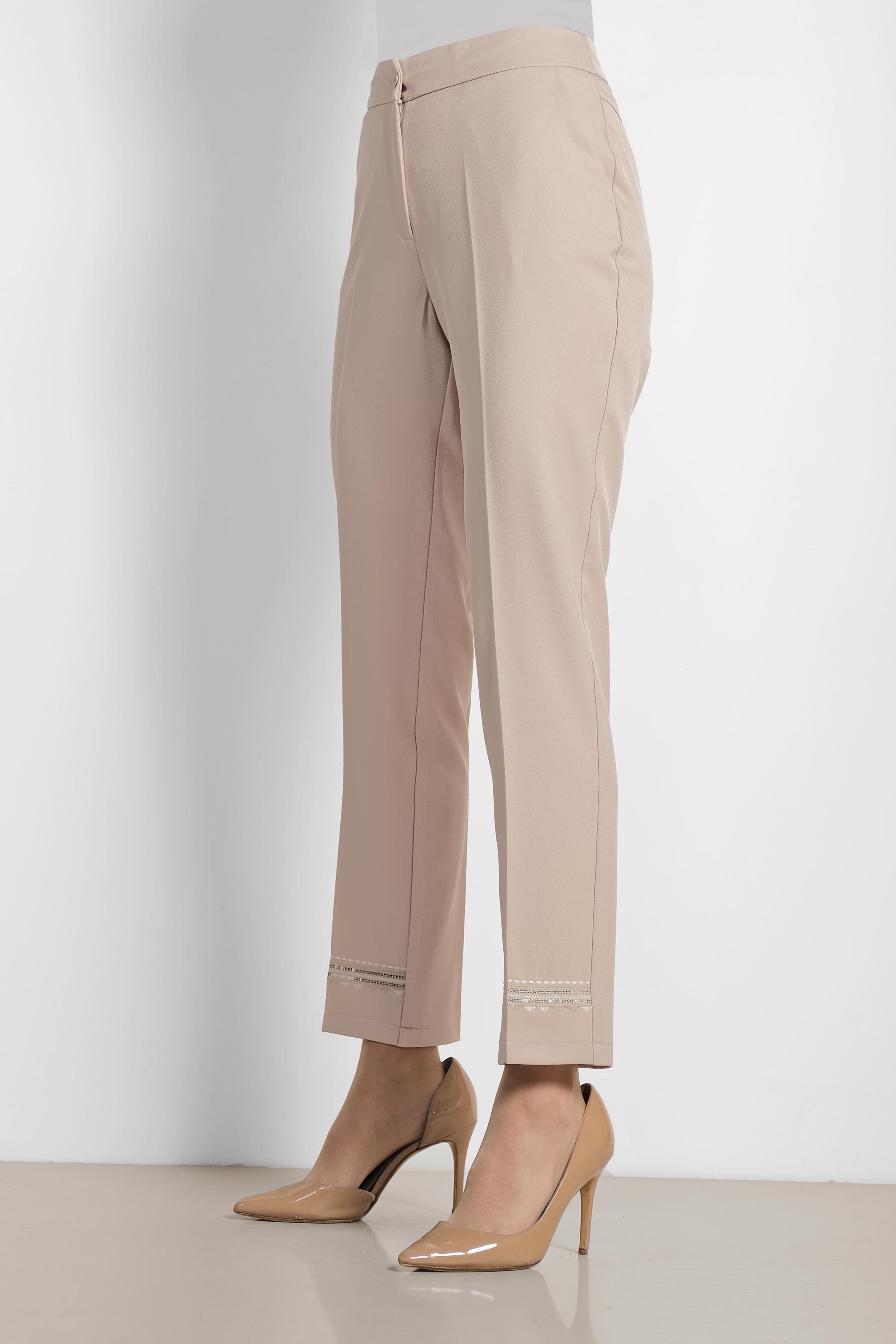 Tesettür giyim KAHVE İŞLEMELİ KUMAŞ PANTOLON 7567