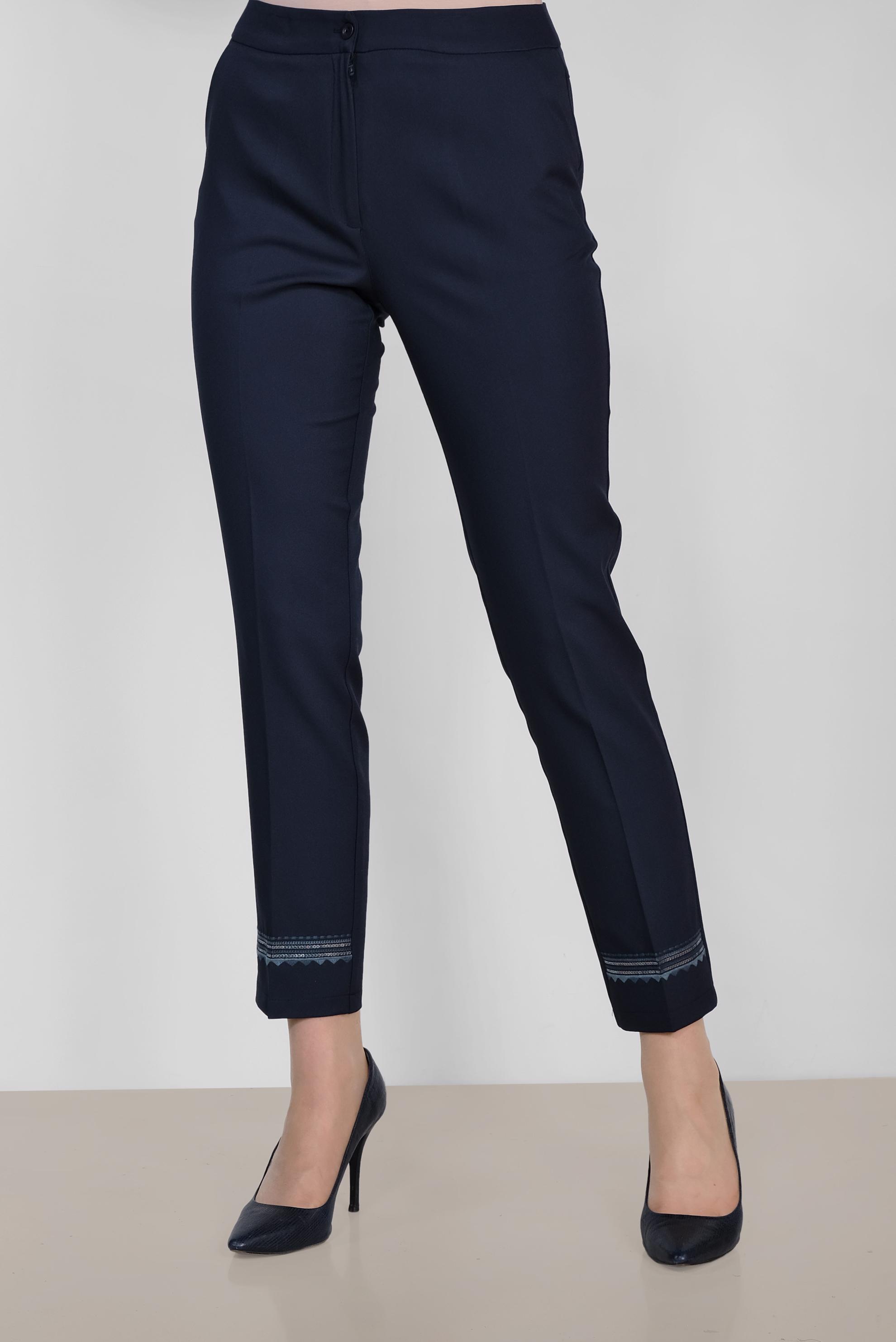 Tesettür giyim LACİVERT İŞLEMELİ KUMAŞ PANTOLON 7567